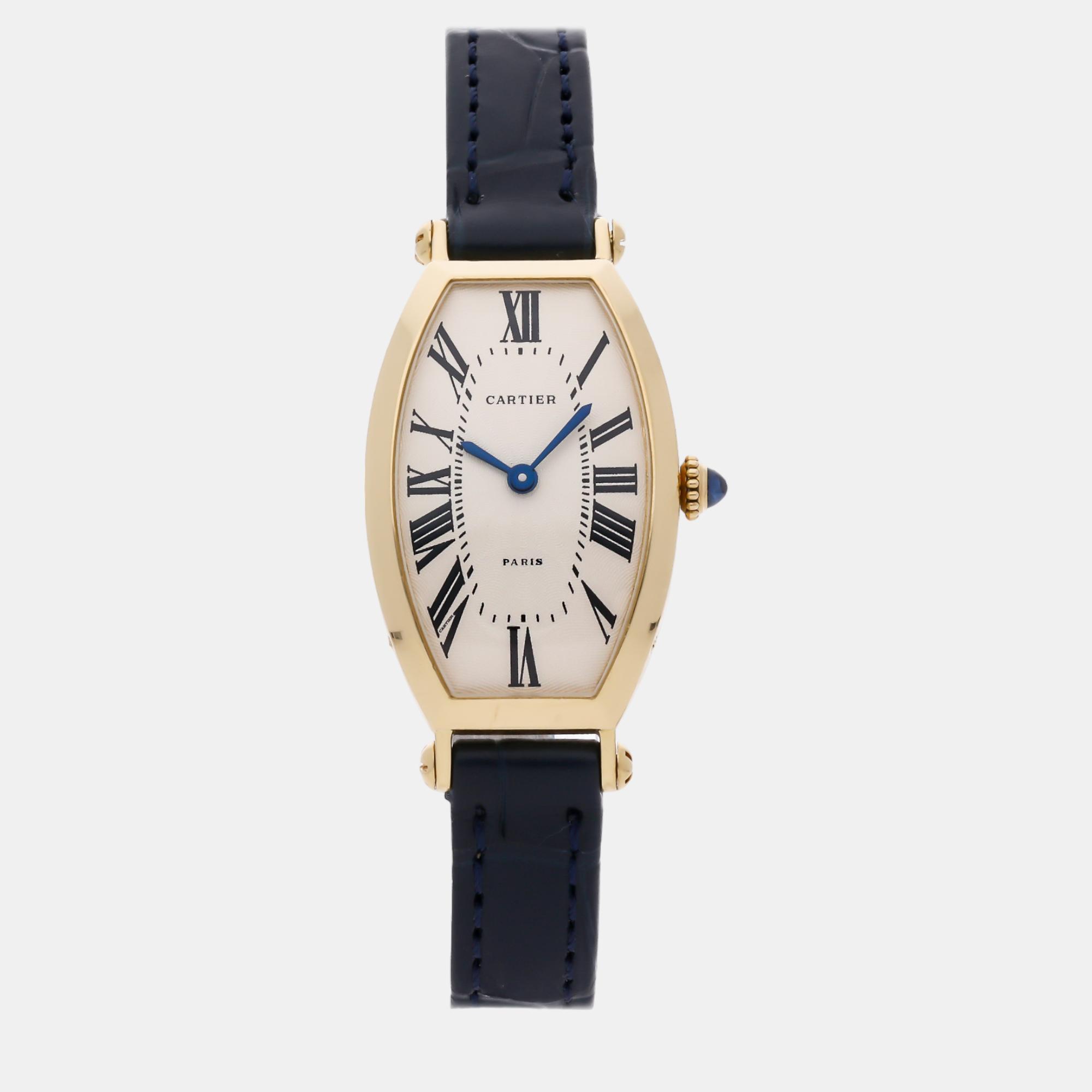Cartier silver 18k yellow gold tonneau manual winding women's wristwatch 21 mm