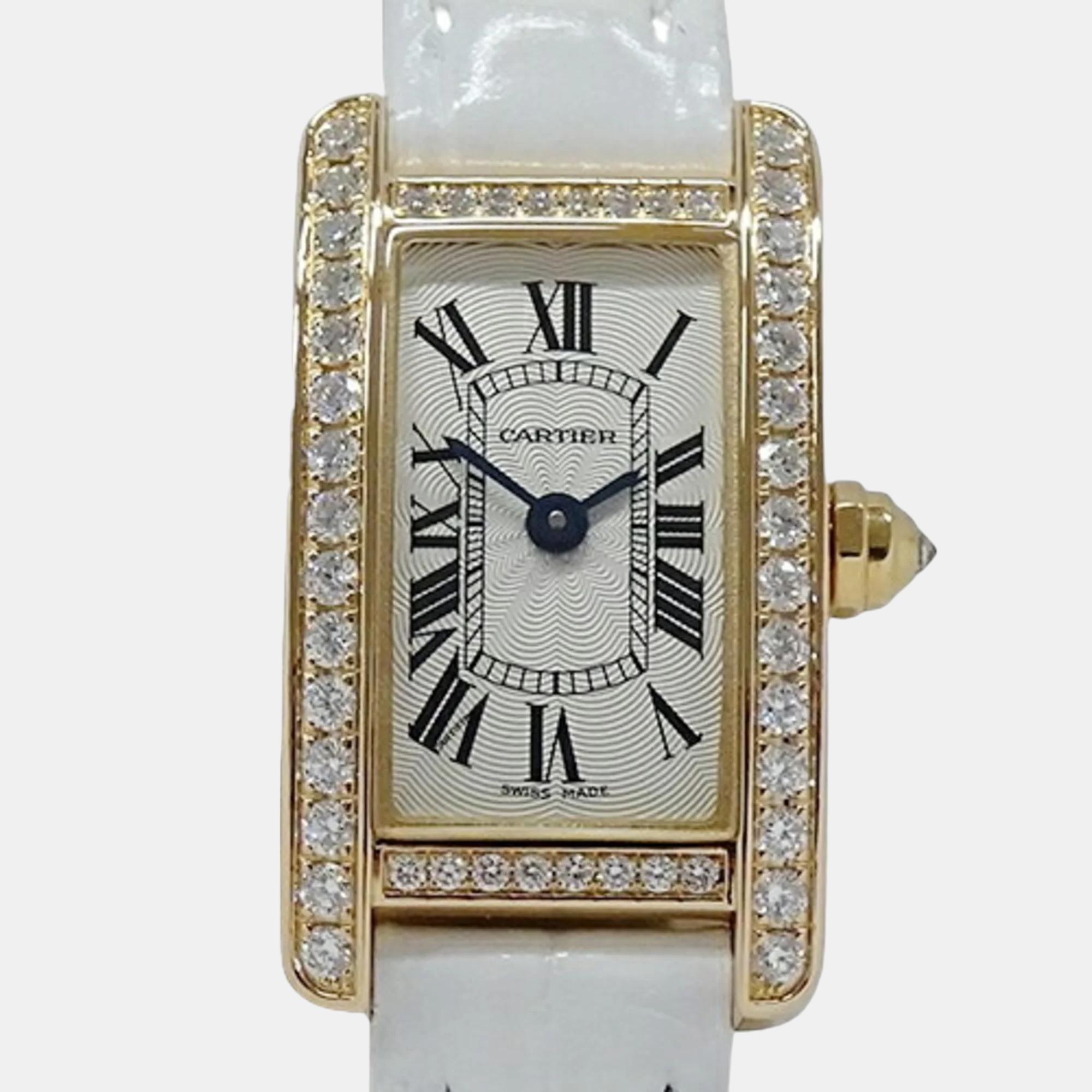 Cartier silver 18k yellow gold tank americaine quartz women's wristwatch 15 mm