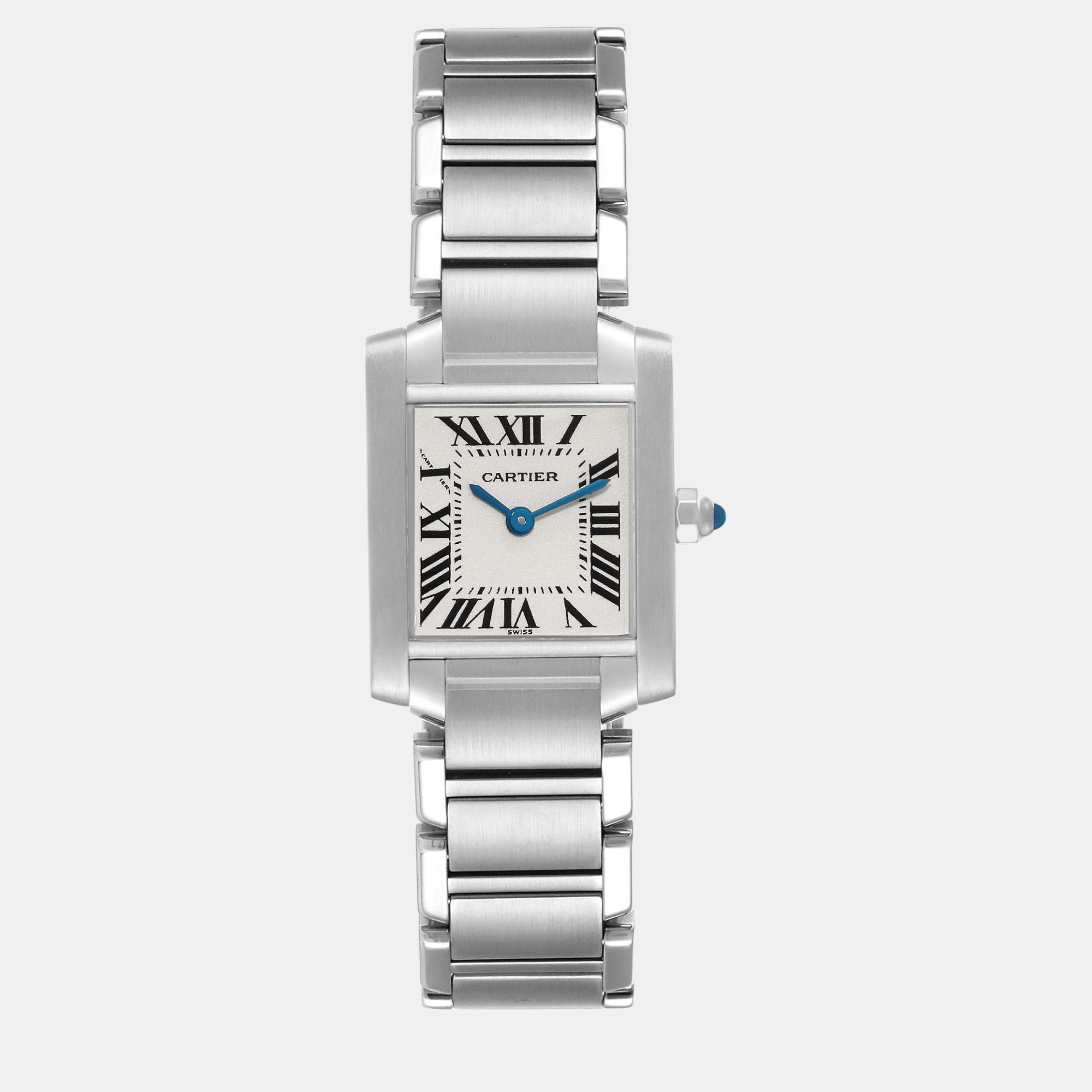 Cartier tank francaise small silver dial steel ladies watch 20 mm