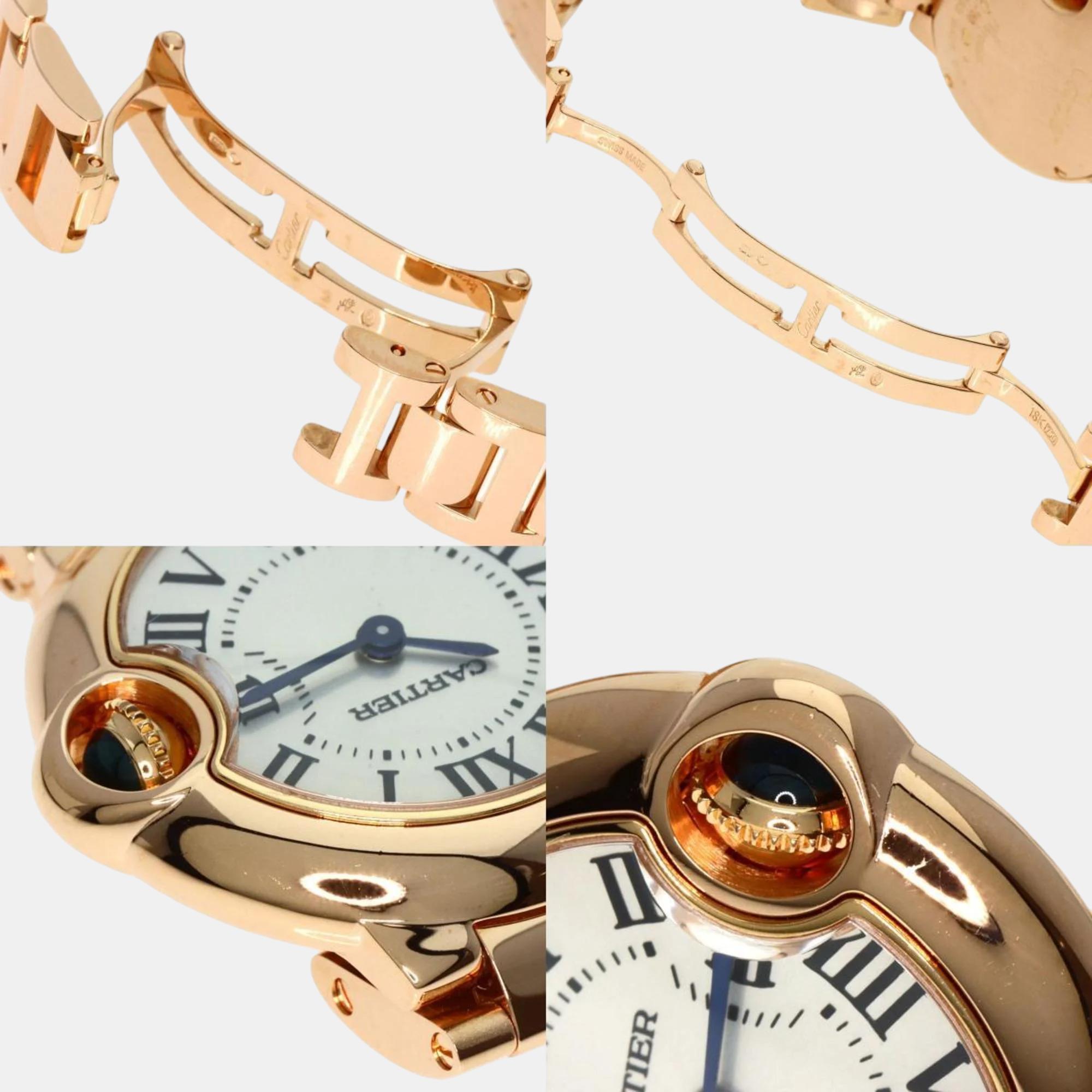 Cartier Silver 18K Rose Gold Ballon Bleu Quartz Women's Wristwatch 28 Mm