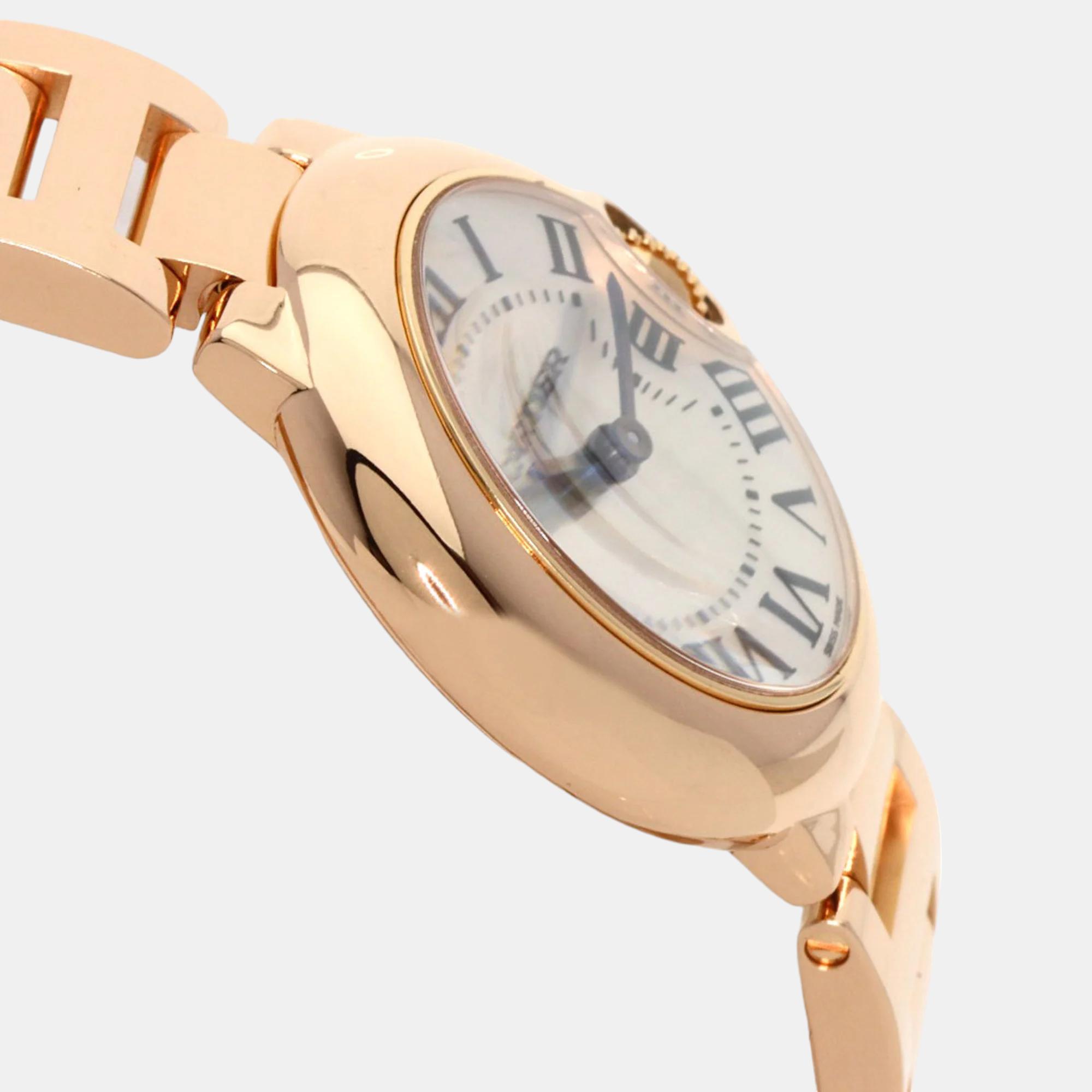 Cartier Silver 18K Rose Gold Ballon Bleu Quartz Women's Wristwatch 28 Mm