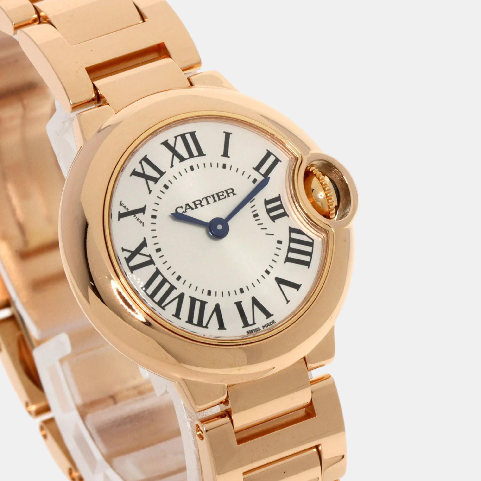 Cartier Silver 18K Rose Gold Ballon Bleu Quartz Women's Wristwatch 28 Mm