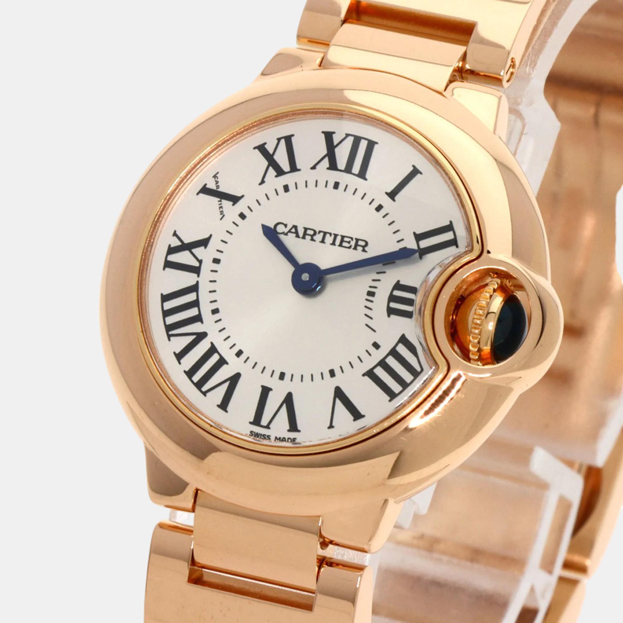 Cartier Silver 18K Rose Gold Ballon Bleu Quartz Women's Wristwatch 28 Mm