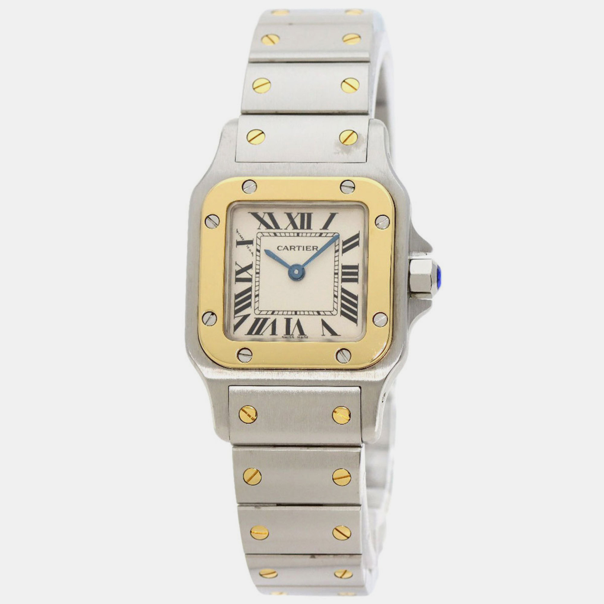 Cartier white 18k yellow gold stainless steel santos w20012c4 automatic women's wristwatch 23.5 mm