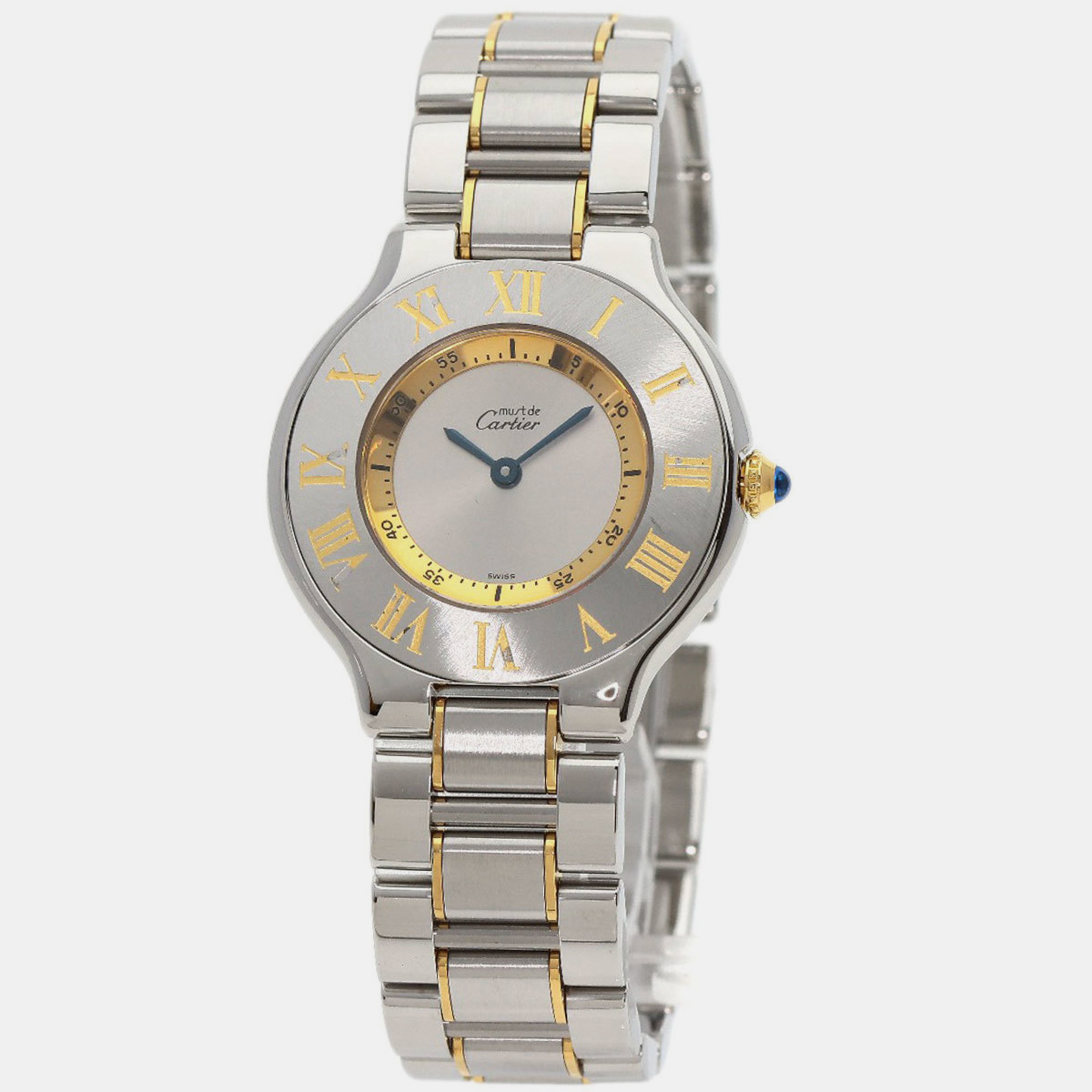 Cartier silver gold plated stainless steel must 21 de cartier w10073r6 quartz women's wristwatch 31 mm