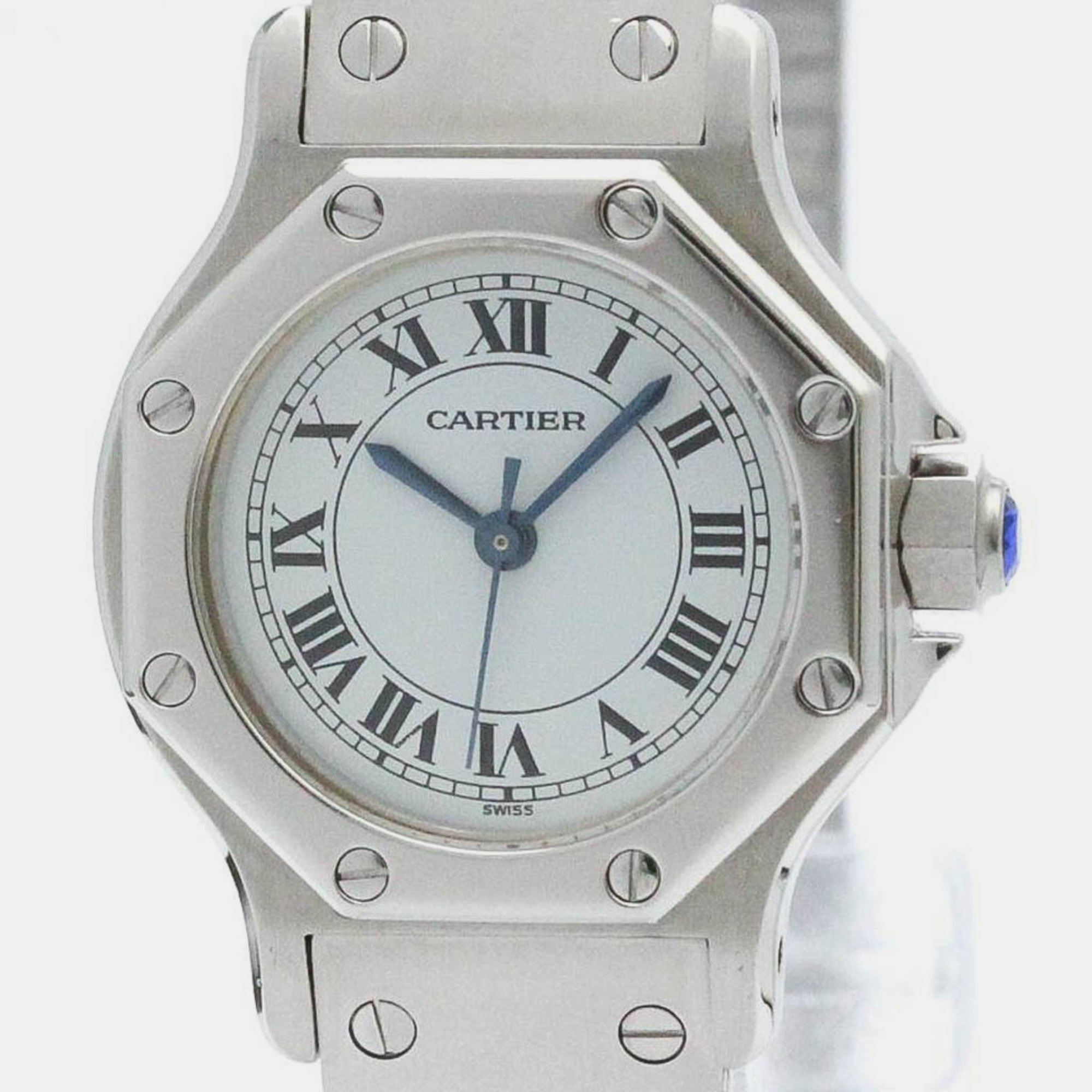 Cartier white stainless steel santos octagon automatic women's wristwatch 24 mm