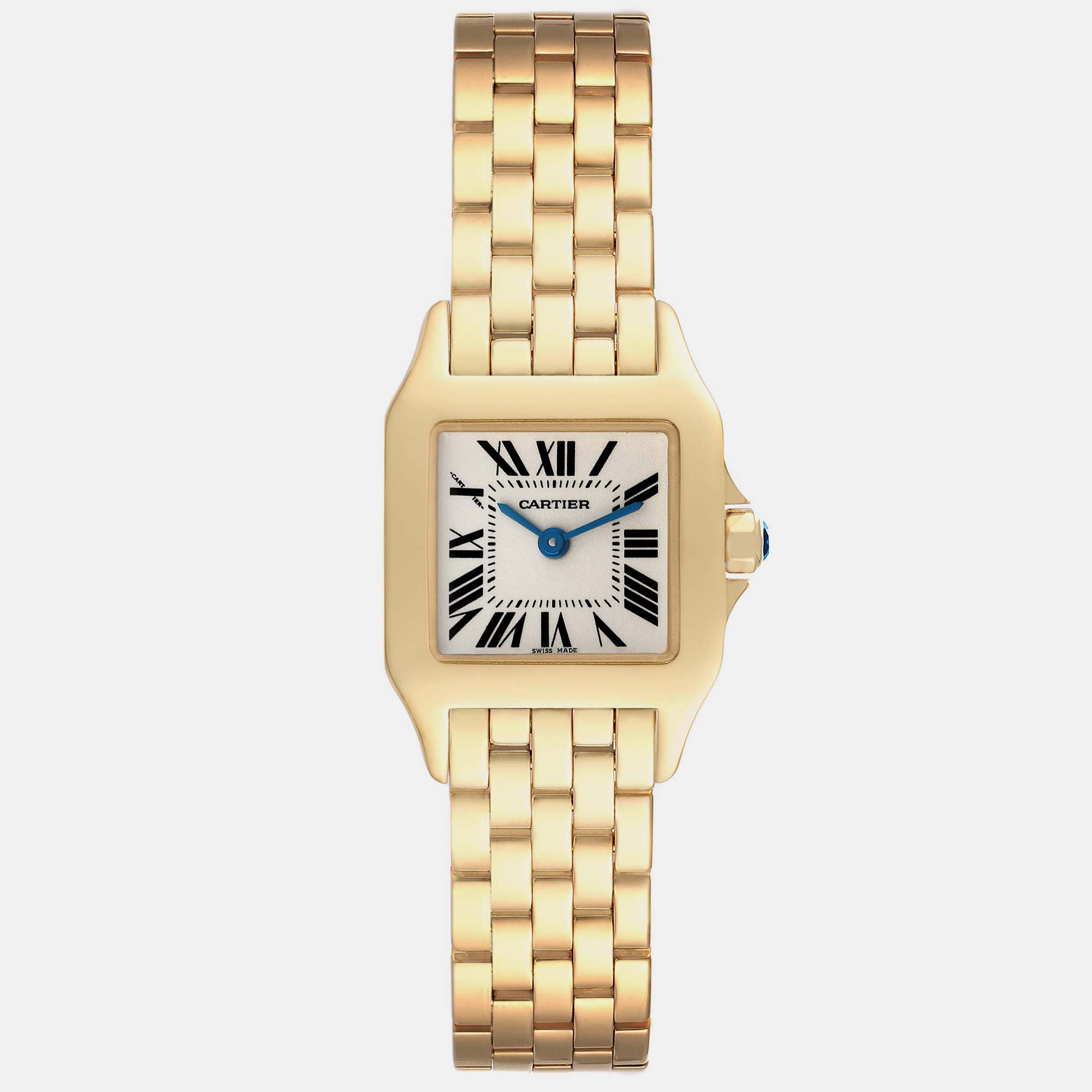 Cartier santos demoiselle yellow gold silver dial ladies watch 21 mm