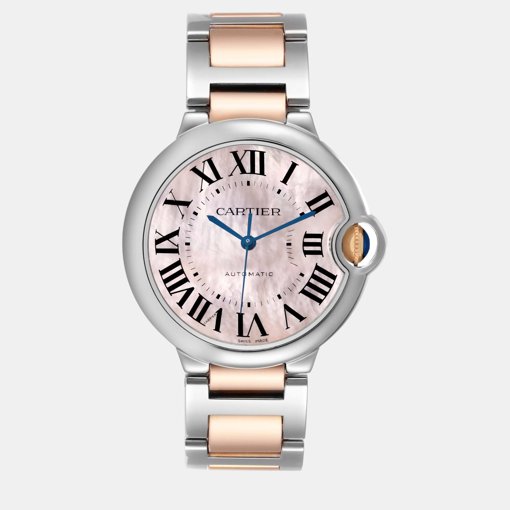 Cartier ballon bleu steel rose gold mother of pearl ladies watch 36 mm