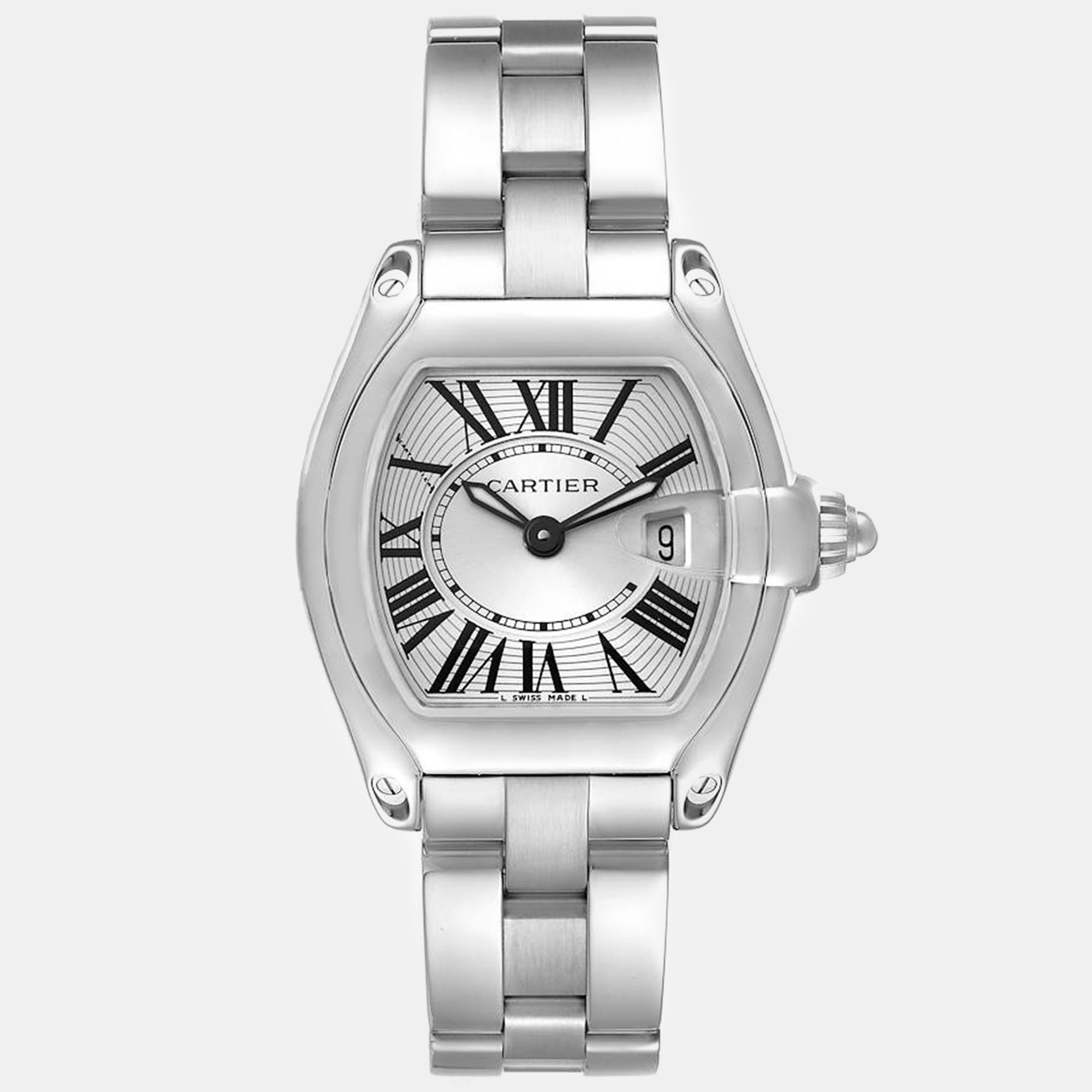 Cartier roadster small silver dial steel ladies watch 30 mm