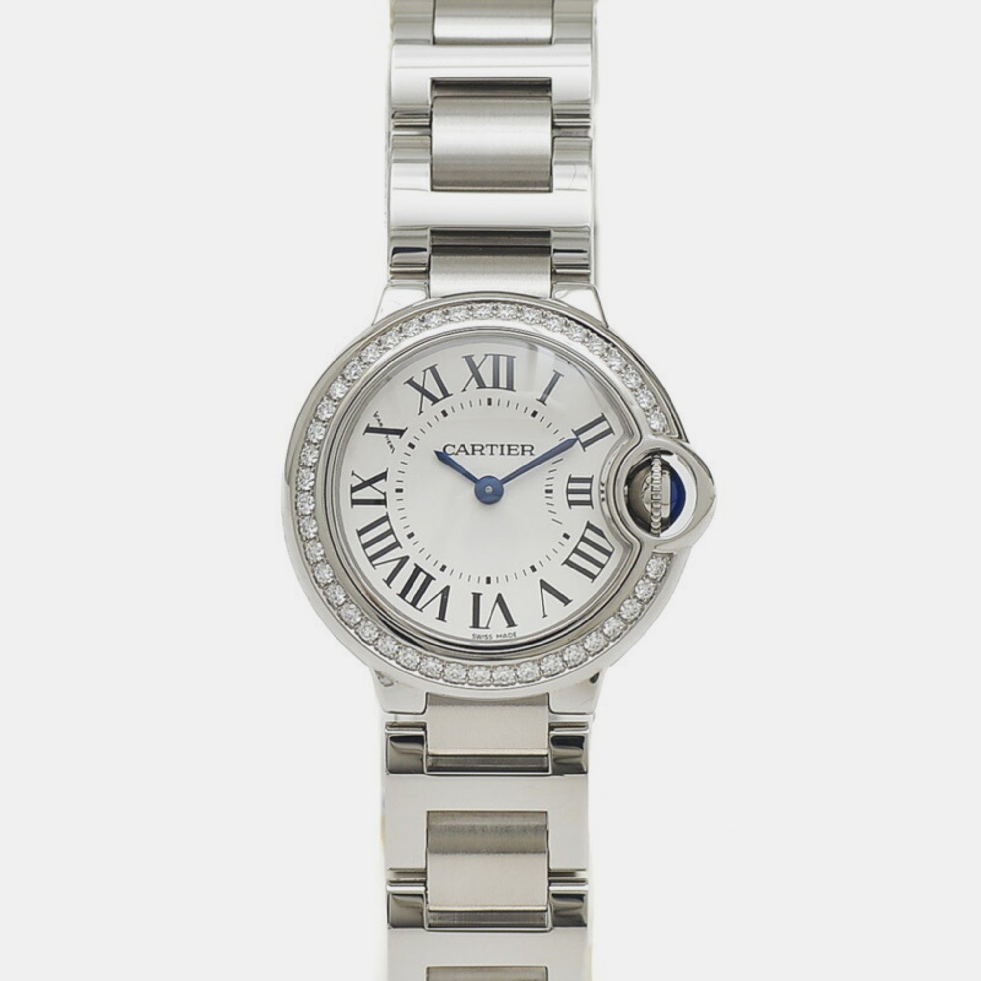 Cartier silver stainless steel ballon bleu quartz women's wristwatch 28 mm