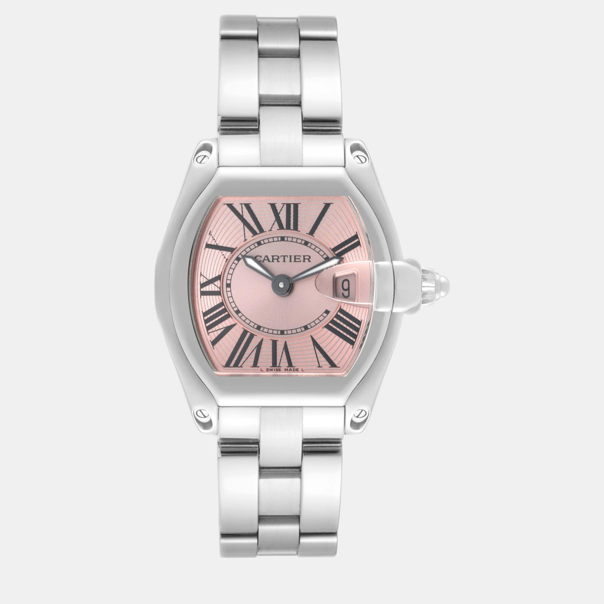 Cartier roadster small pink dial steel ladies watch w62017v3