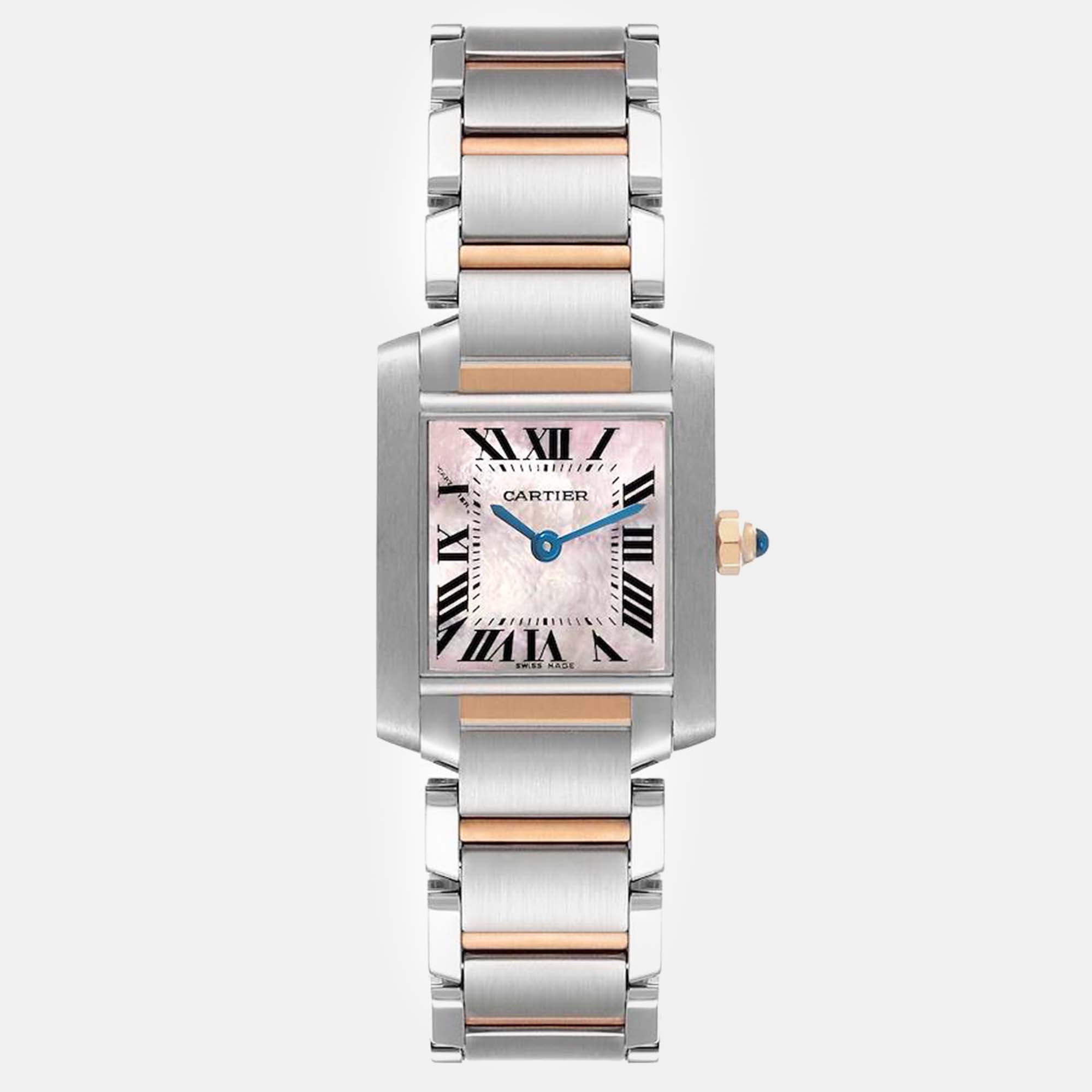 Cartier tank francaise steel rose gold mother of pearl ladies watch 20 mm