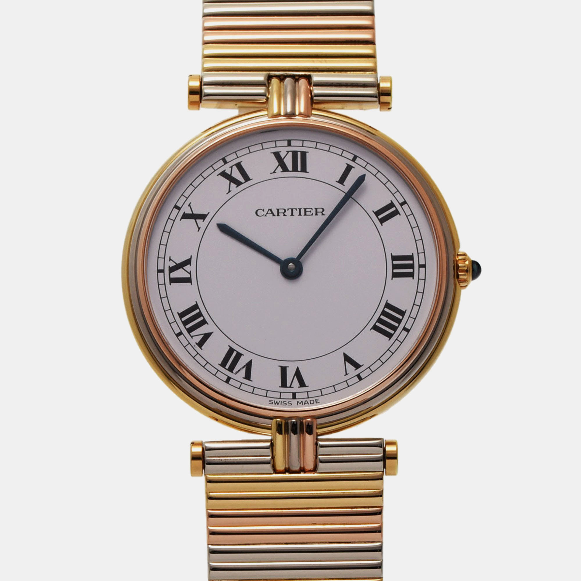 Cartier white 18k yellow gold trinity quartz women's wristwatch 30 mm