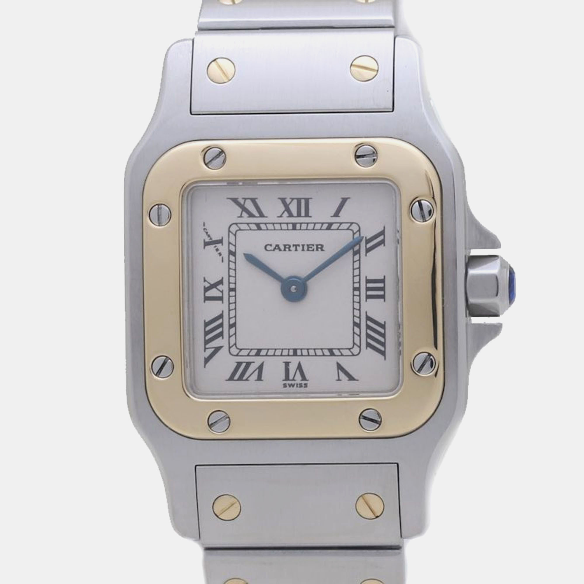 Cartier silver 18k yellow gold stainless steel santos galbee w20012c4 quartz women's wristwatch 24 mm