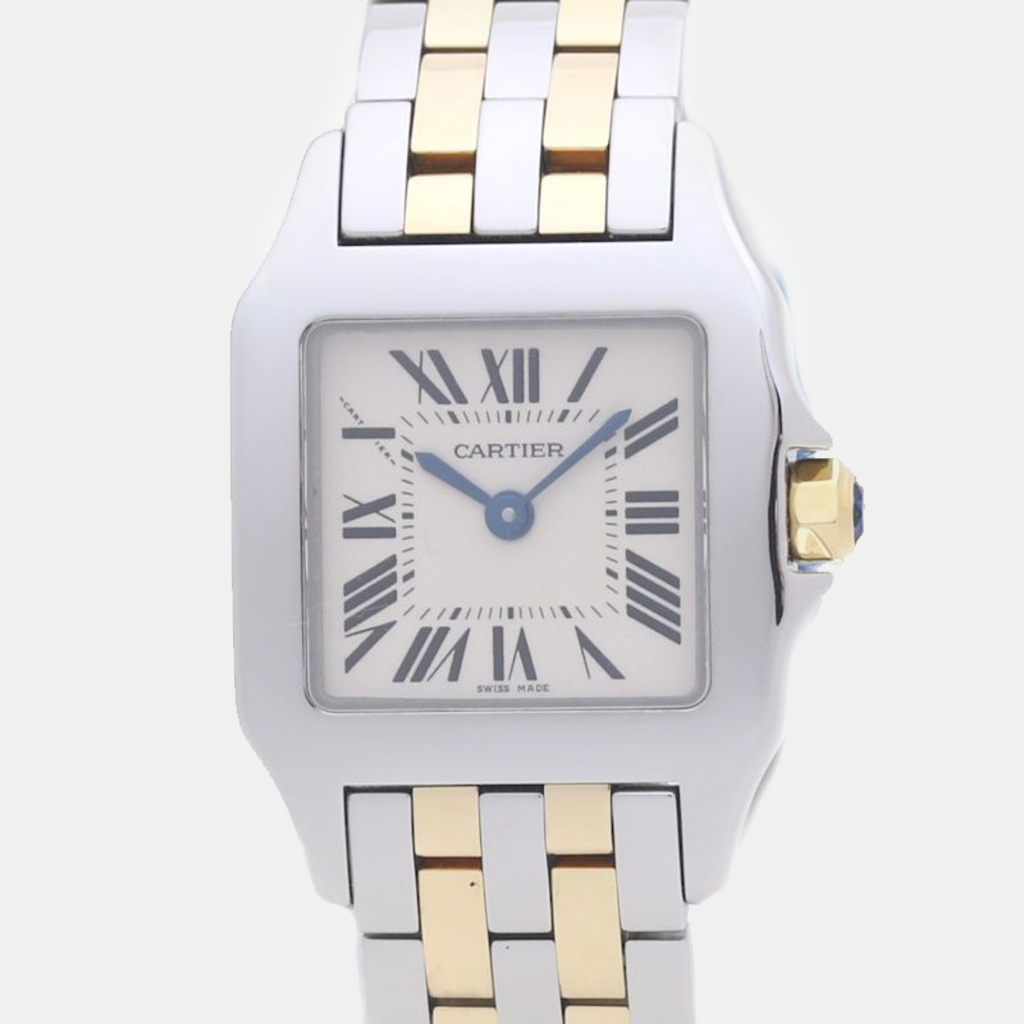 Cartier silver 18k yellow gold stainless steel santos w25066z6 quartz women's wristwatch 20 mm