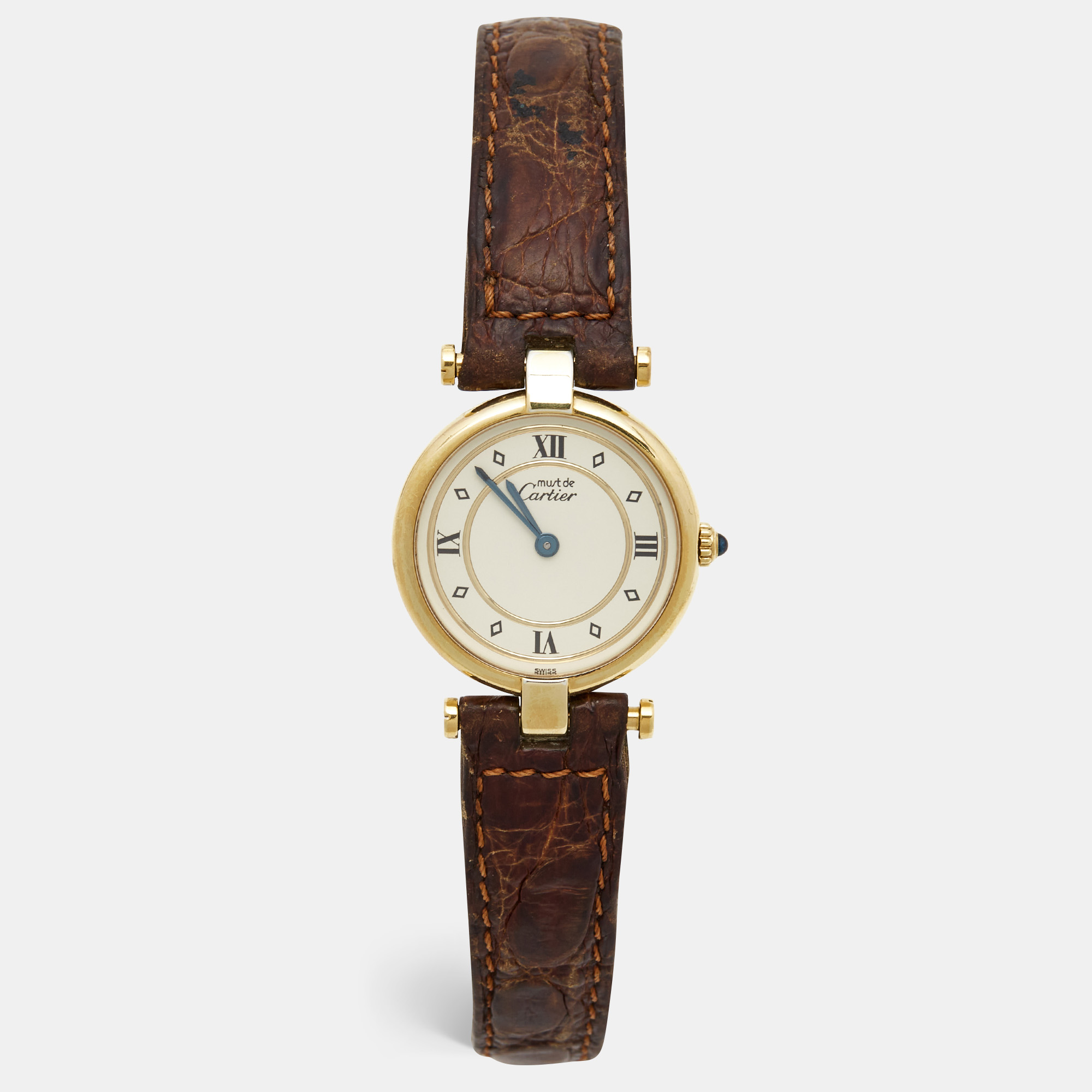 Cartier cream vermeil alligator must de cartier women's wristwatch 24 mm