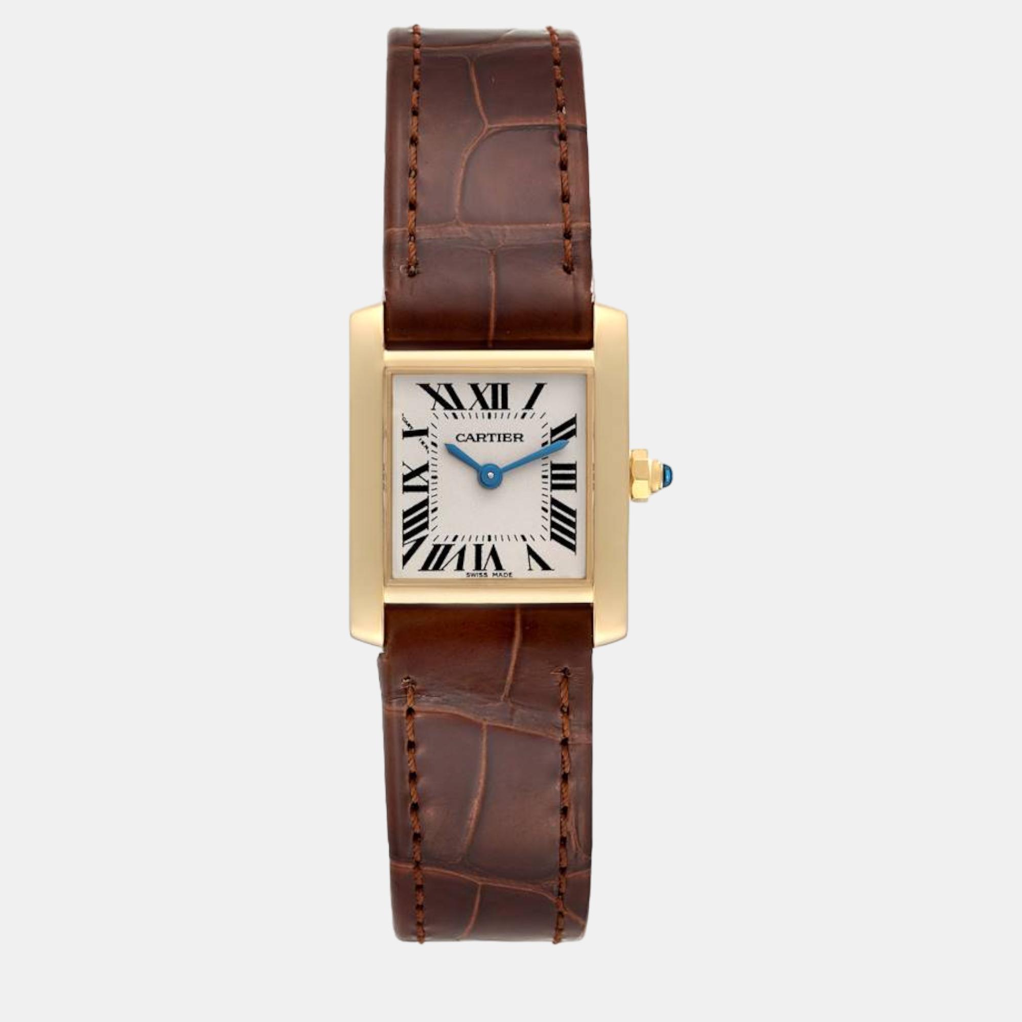 Cartier Tank Francaise Yellow Gold Brown Strap Ladies Watch 20 mm, Silver
Cartier Tank Francaise Yellow Gold Brown Strap Ladies Watch 20 mm, Silver