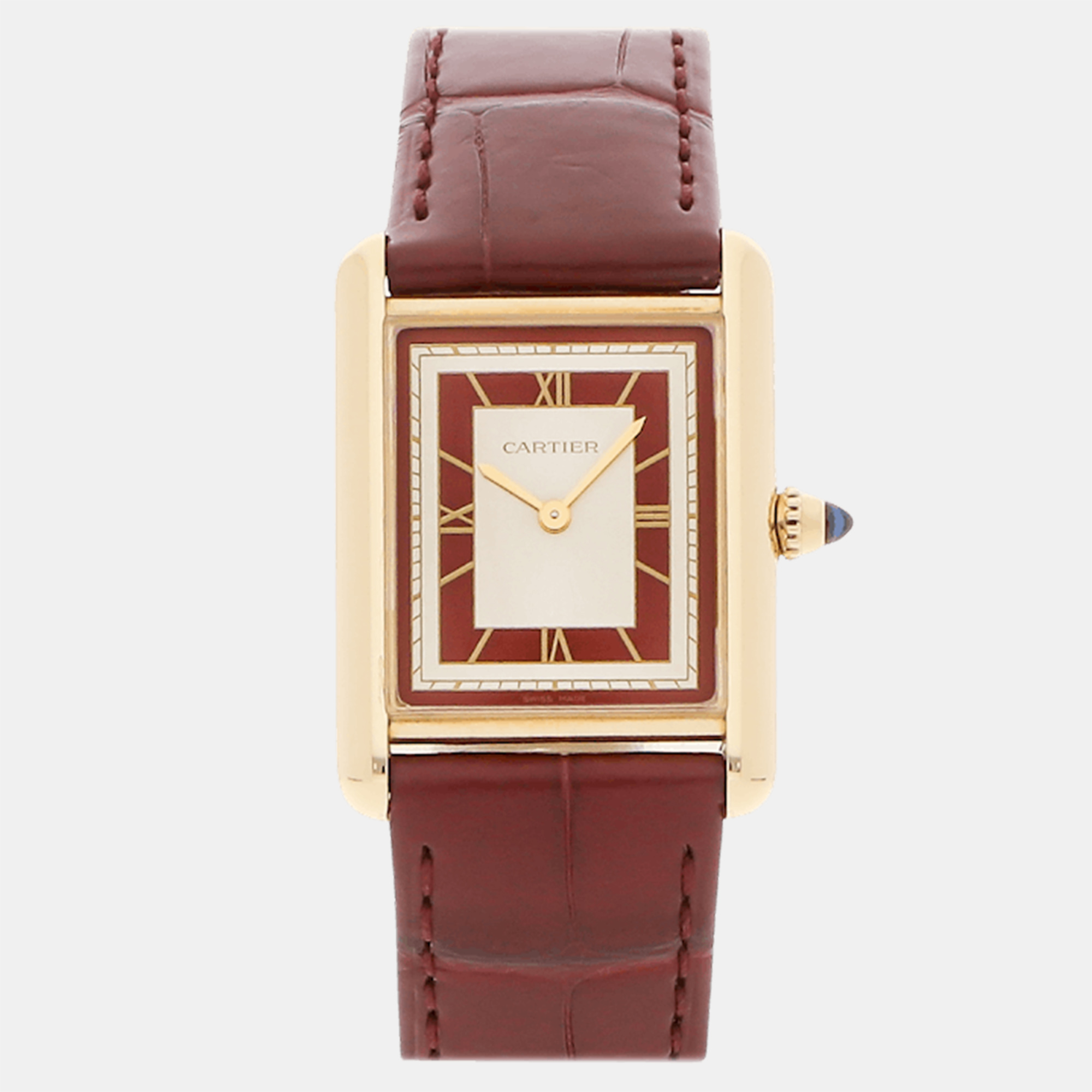 Cartier white 18k yellow gold tank louis wgta0059 women's wristwatch 25 mm
