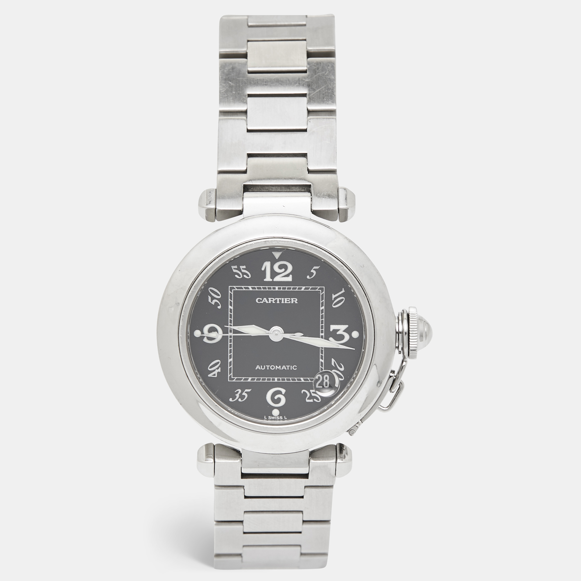 Cartier black stainless steel pasha c de cartier w31043m7 women's wristwatch 35 mm