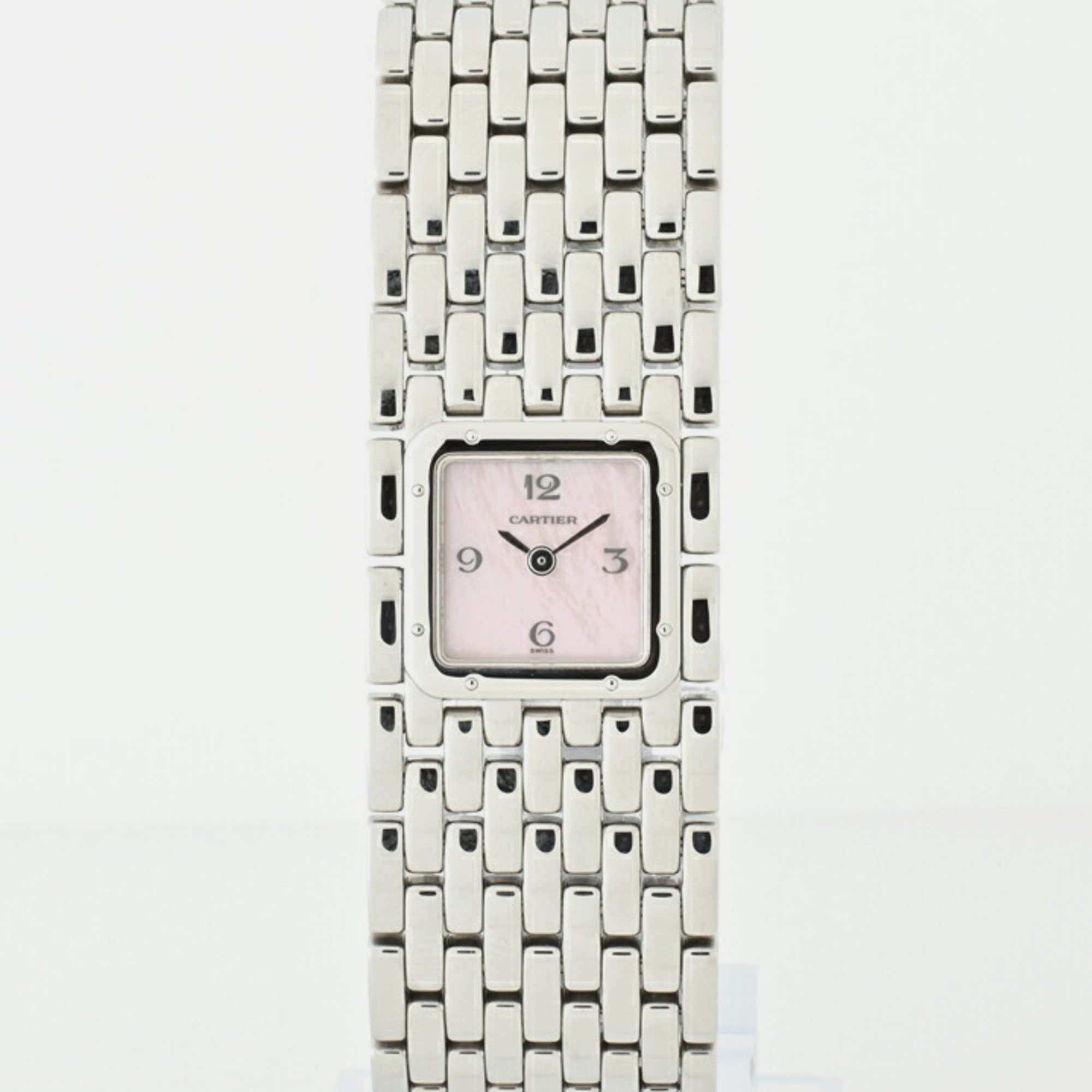 Cartier pink shell stainless steel panthere ruban w61003t9 quartz women's wristwatch 21 mm