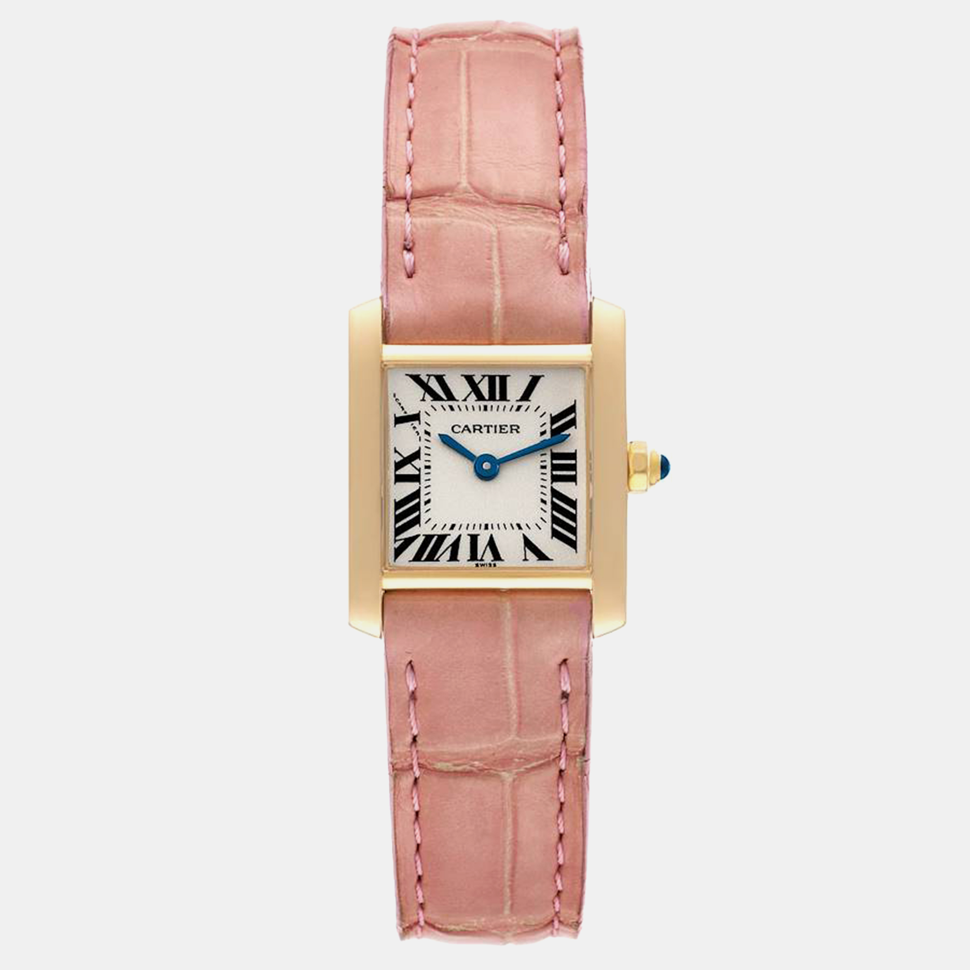 Cartier tank francaise yellow gold pink strap ladies watch w5000256 20 x 25 mm