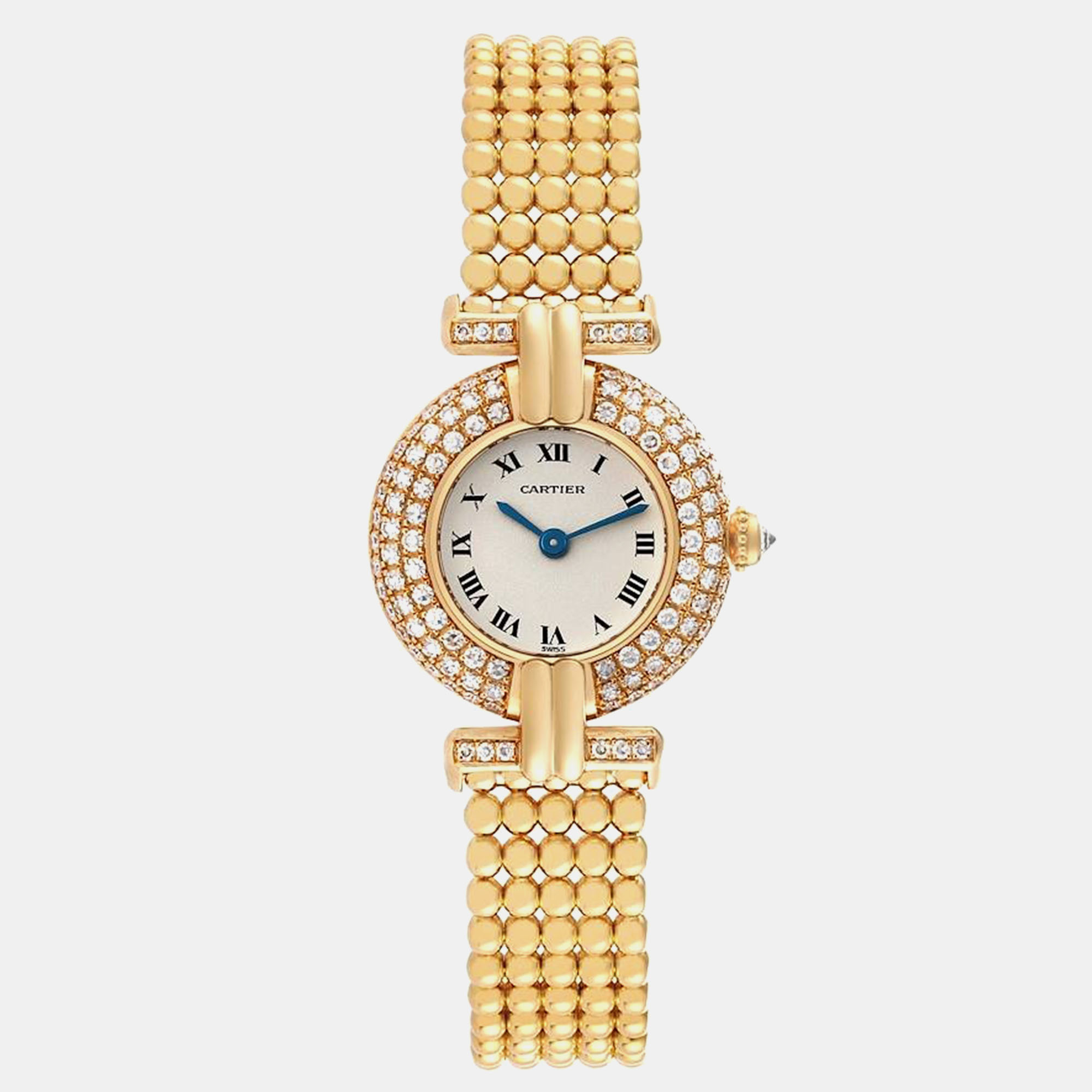 Cartier colisee yellow gold diamond silver dial ladies watch wb1018a8 23.8 mm