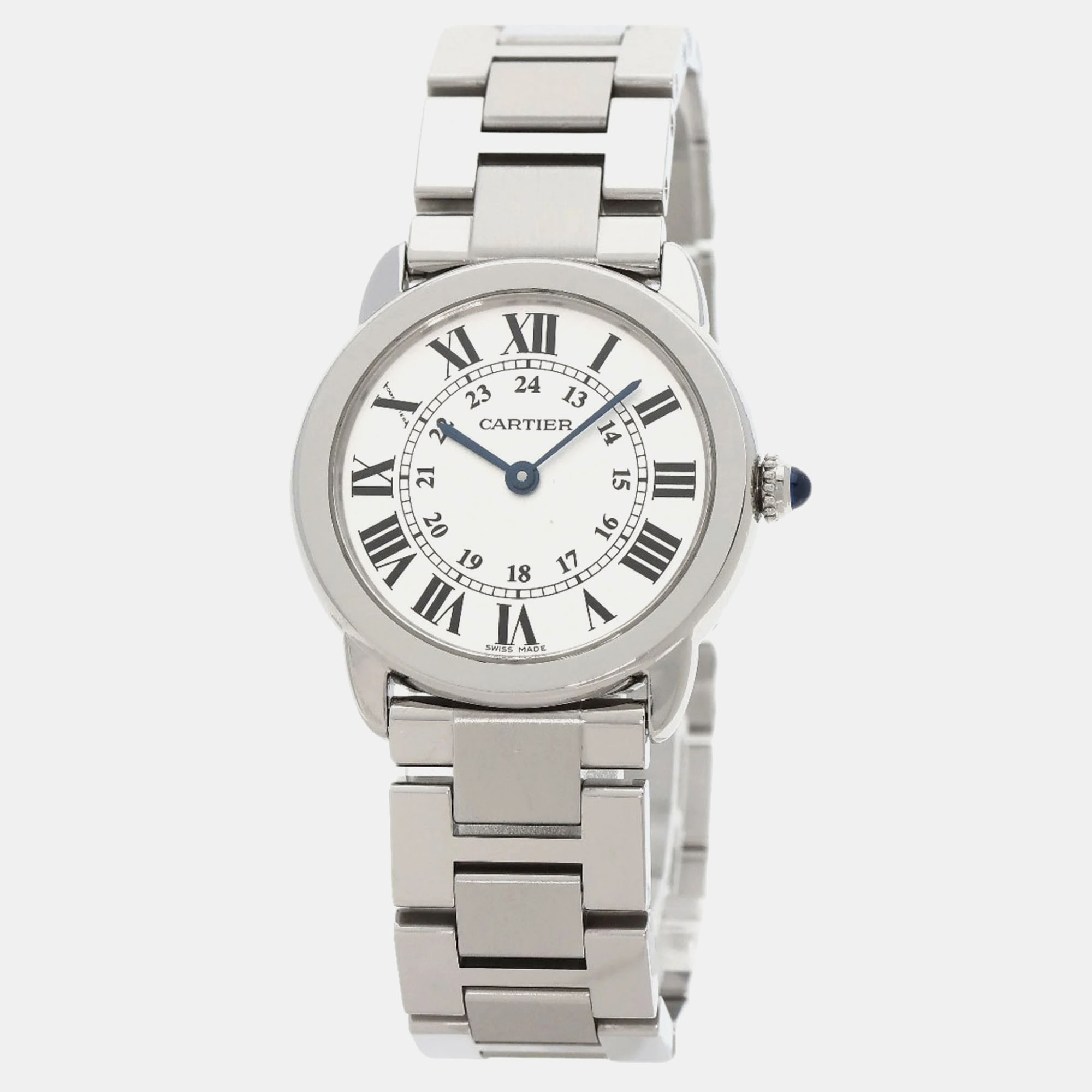 Cartier silver stainless steel ronde solo w6701004 quartz women's wristwatch 29.5 mm