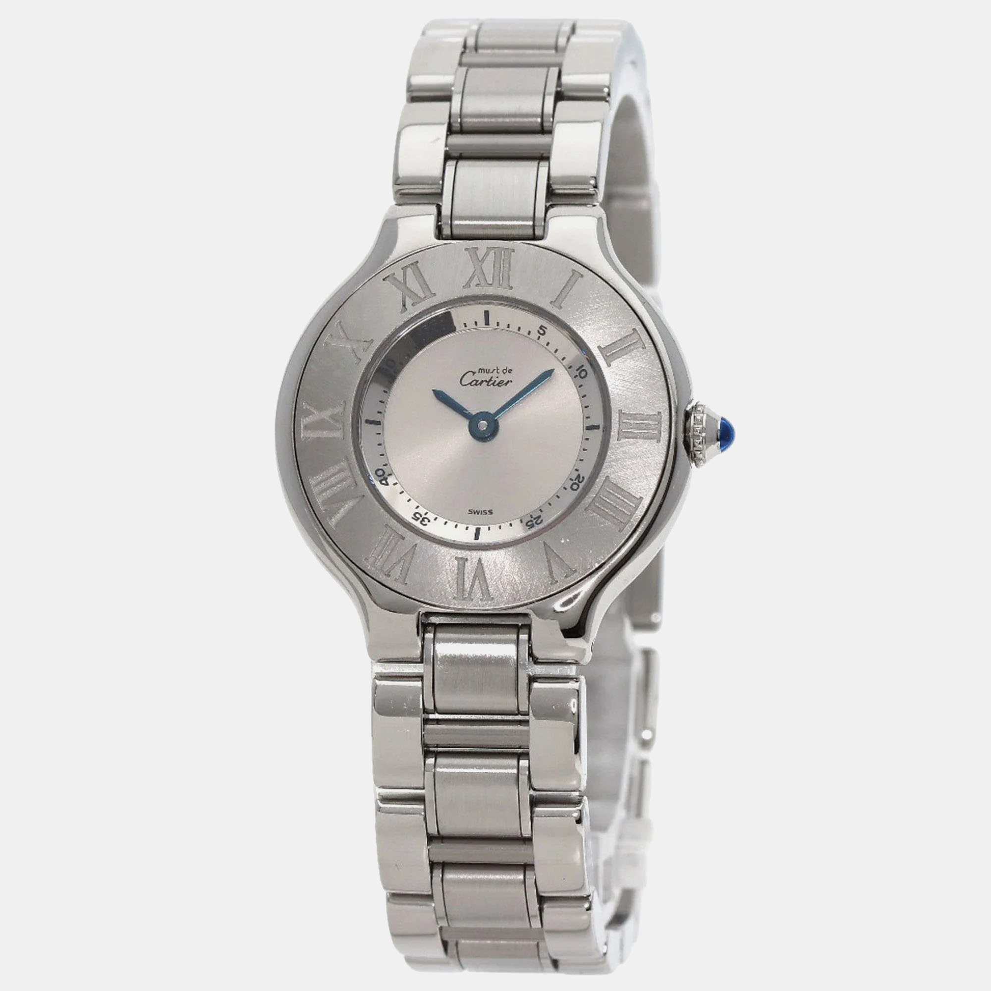 Cartier silver stainless steel must 21 w10109t2 quartz women's wristwatch 28 mm