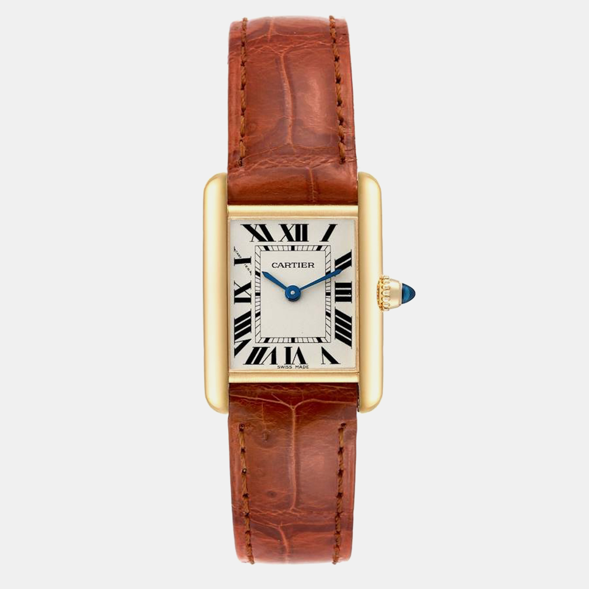 Cartier tank louis small yellow gold brown strap ladies watch w1529856 29 mm x 22 mm