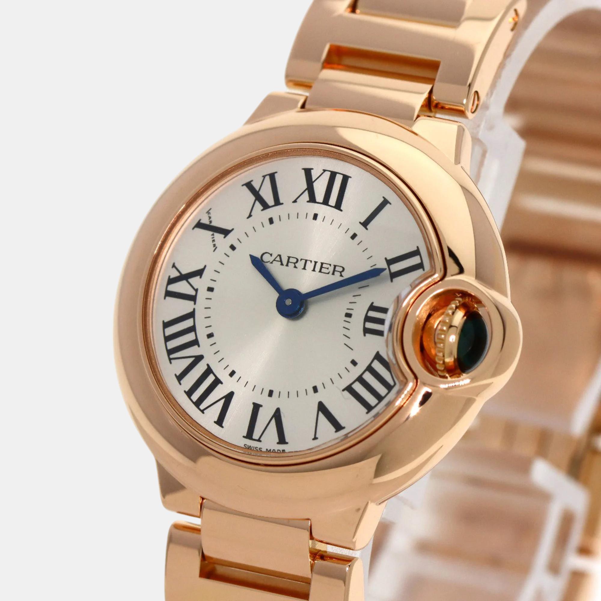 Cartier Silver 18k Rose Gold Ballon Bleu W69002Z2 Quartz Women's Wristwatch 28 Mm