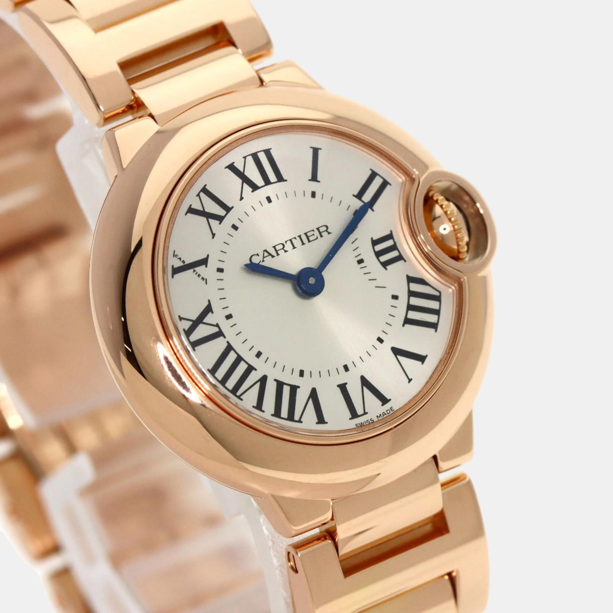 Cartier Silver 18k Rose Gold Ballon Bleu W69002Z2 Quartz Women's Wristwatch 28 Mm