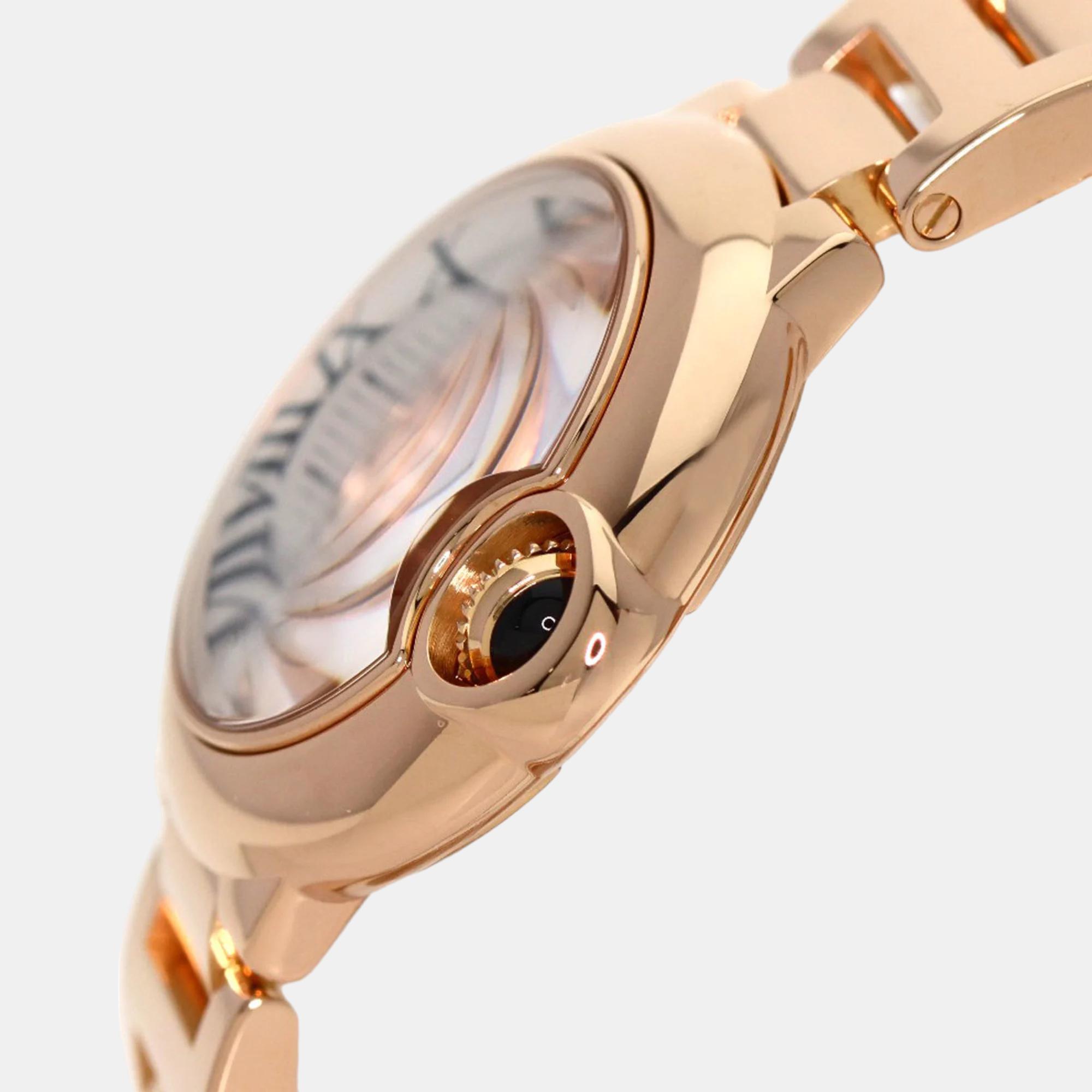 Cartier Silver 18k Rose Gold Ballon Bleu W69002Z2 Quartz Women's Wristwatch 28 Mm