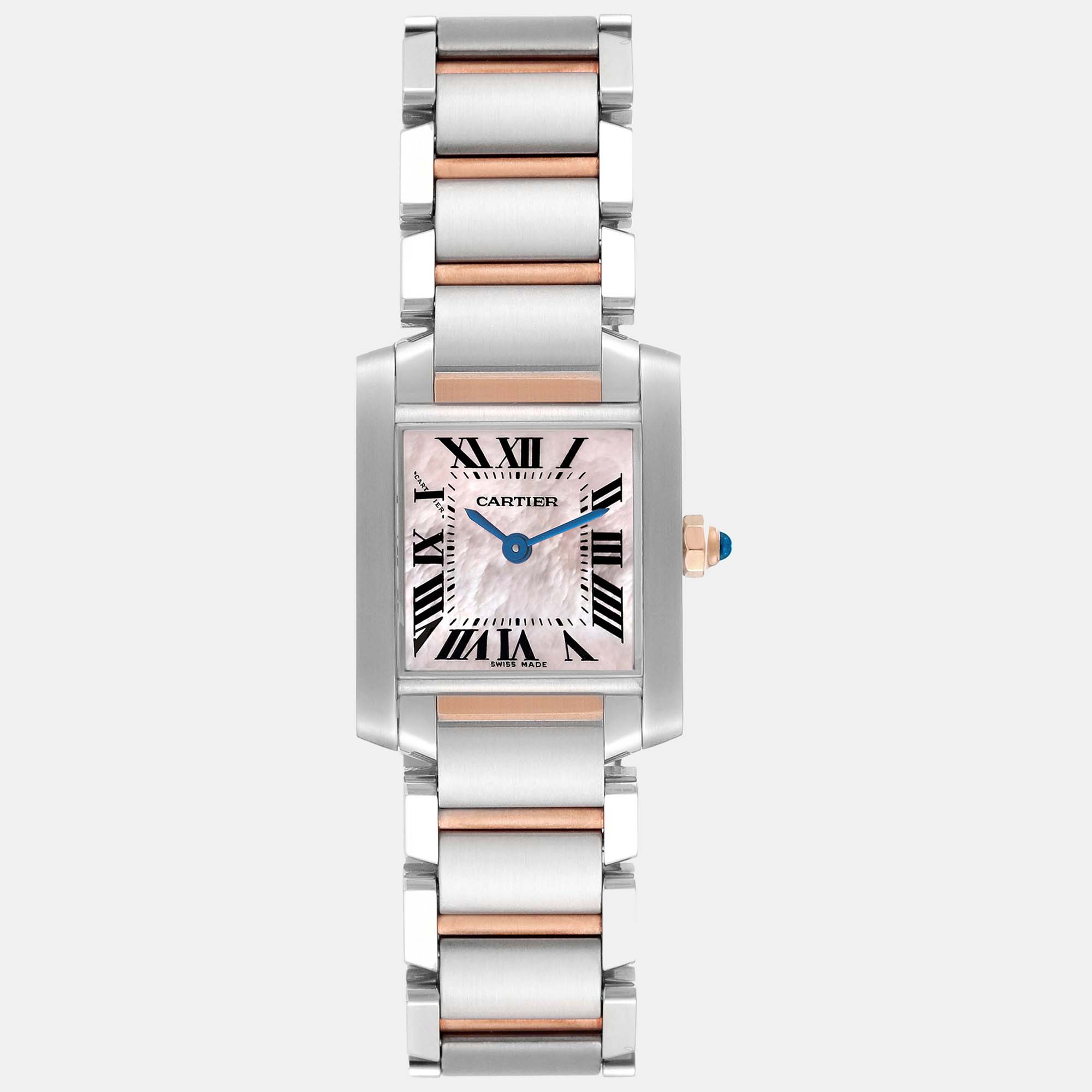 Cartier tank francaise steel rose gold mother of pearl ladies watch w51027q4 20 mm x 25 mm