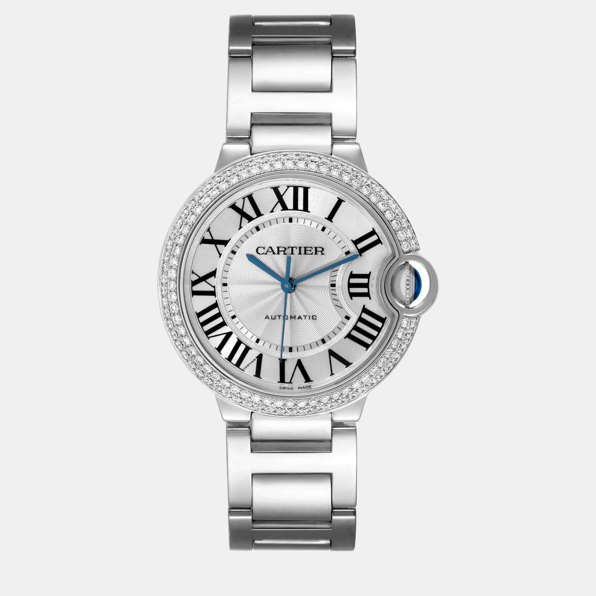 Cartier ballon bleu automatic white gold diamond watch 36.5 mm