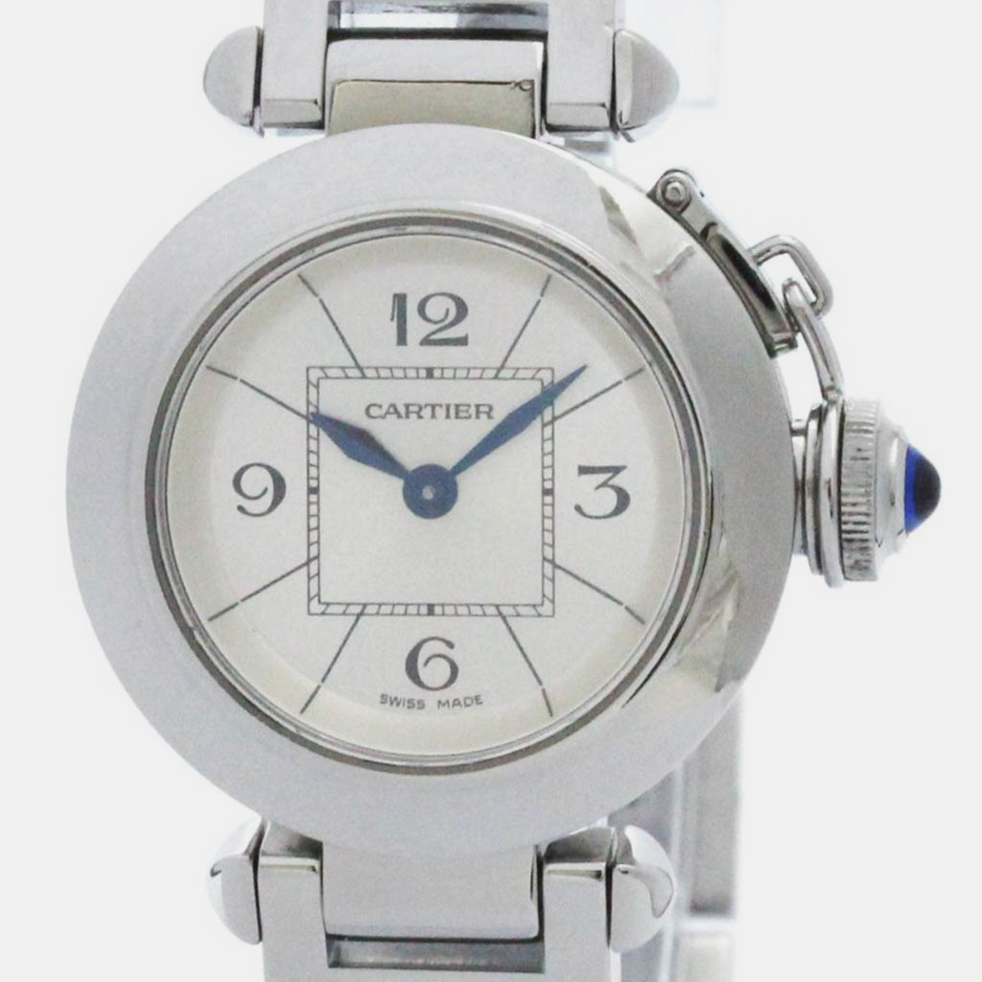 Cartier silver stainless steel miss pasha w3140007 quartz women's wristwatch 27 mm