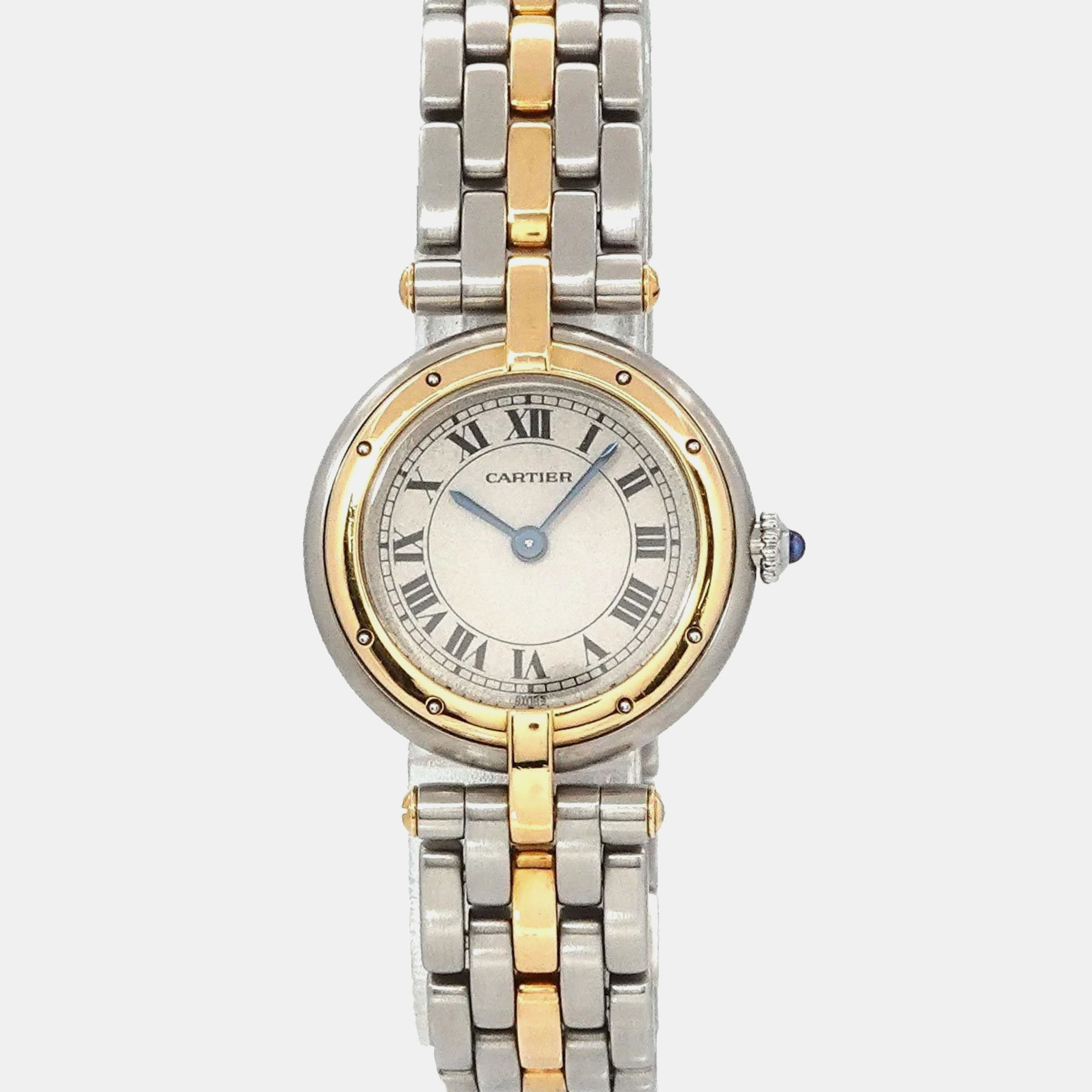 Cartier ivory 18k yellow gold and stainless steel panthere women's wristwatch 24 mm