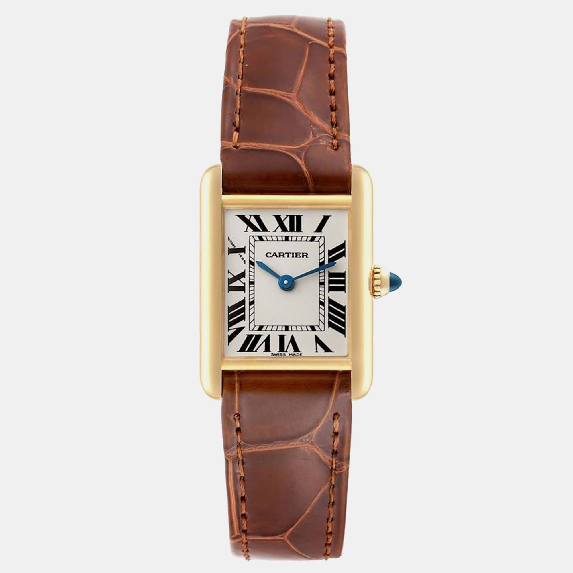 Cartier tank louis small yellow gold brown strap ladies watch w1529856 29 x 22 mm
