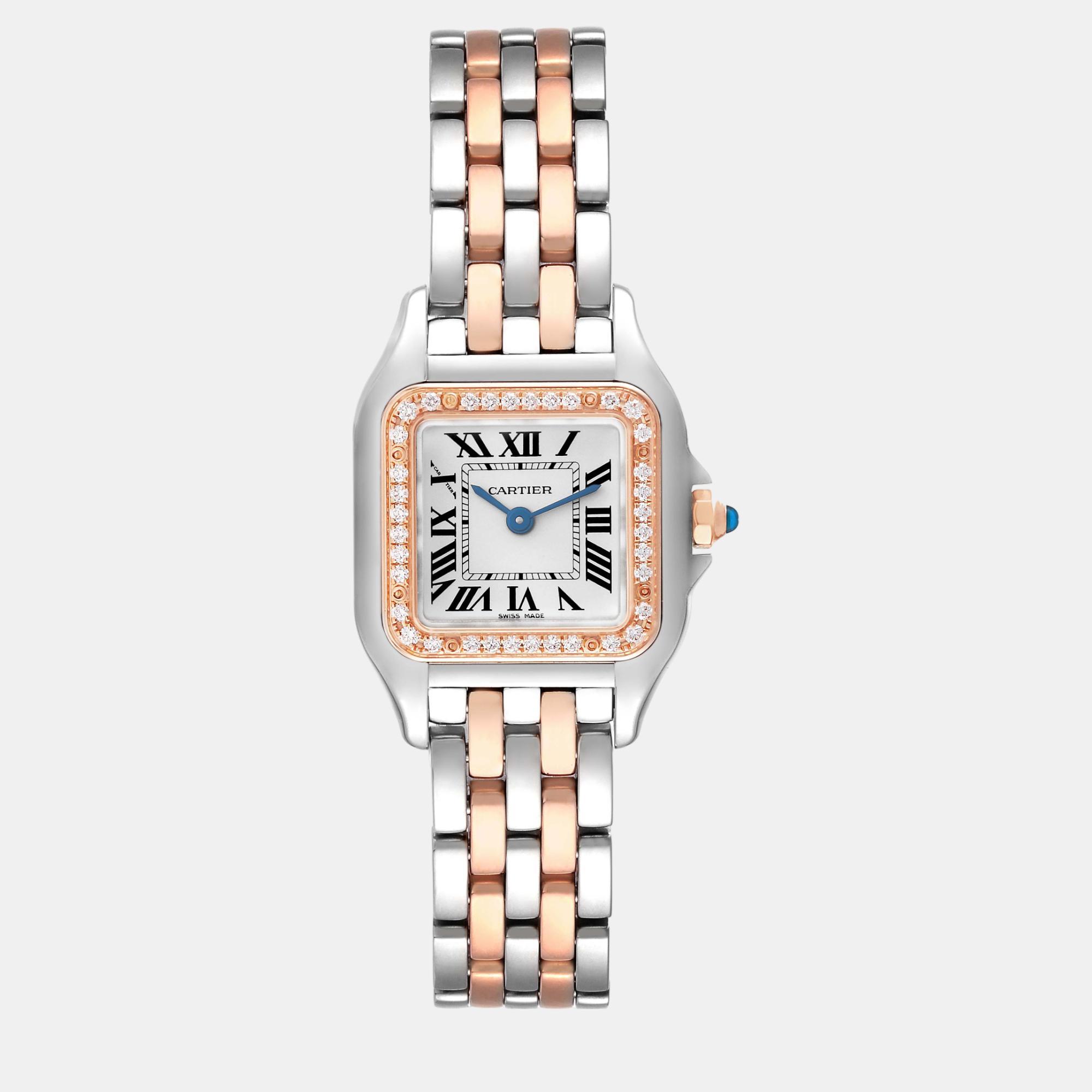 Cartier panthere small steel rose gold diamond ladies watch w3pn0006 22 x 30 mm