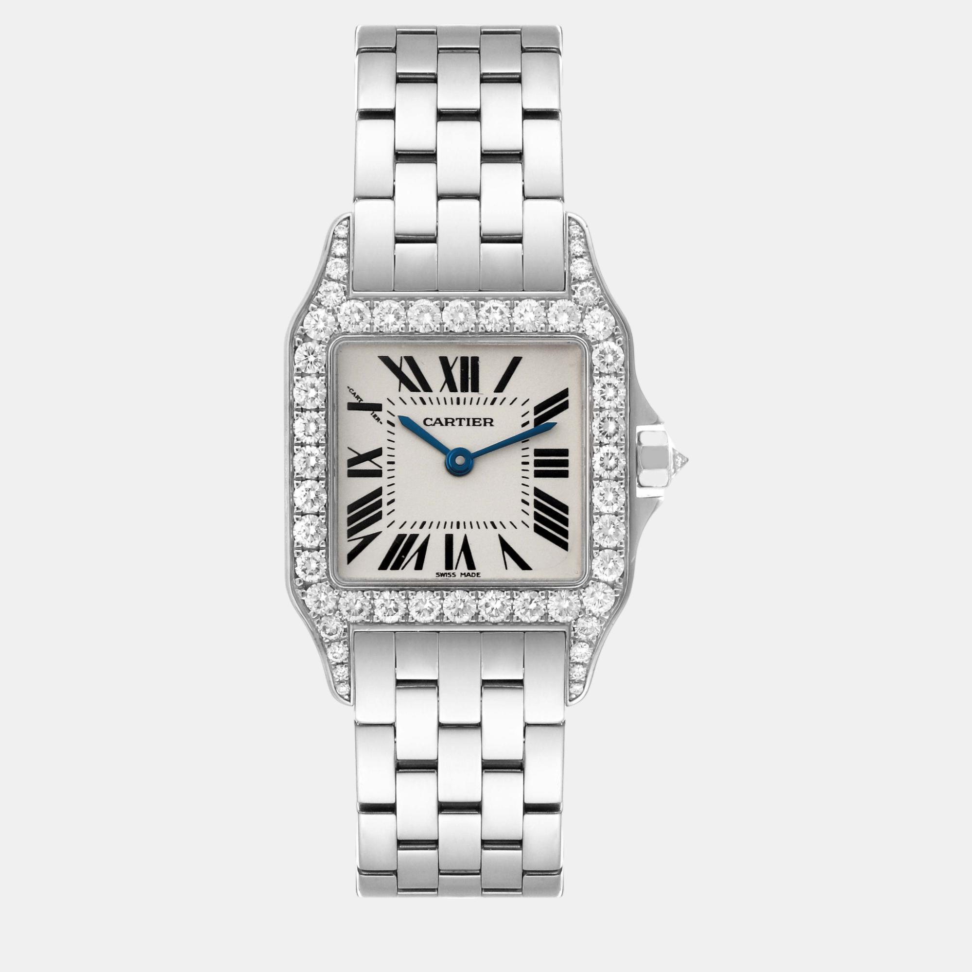 Cartier santos demoiselle midsize white gold diamond ladies watch wf9004y8