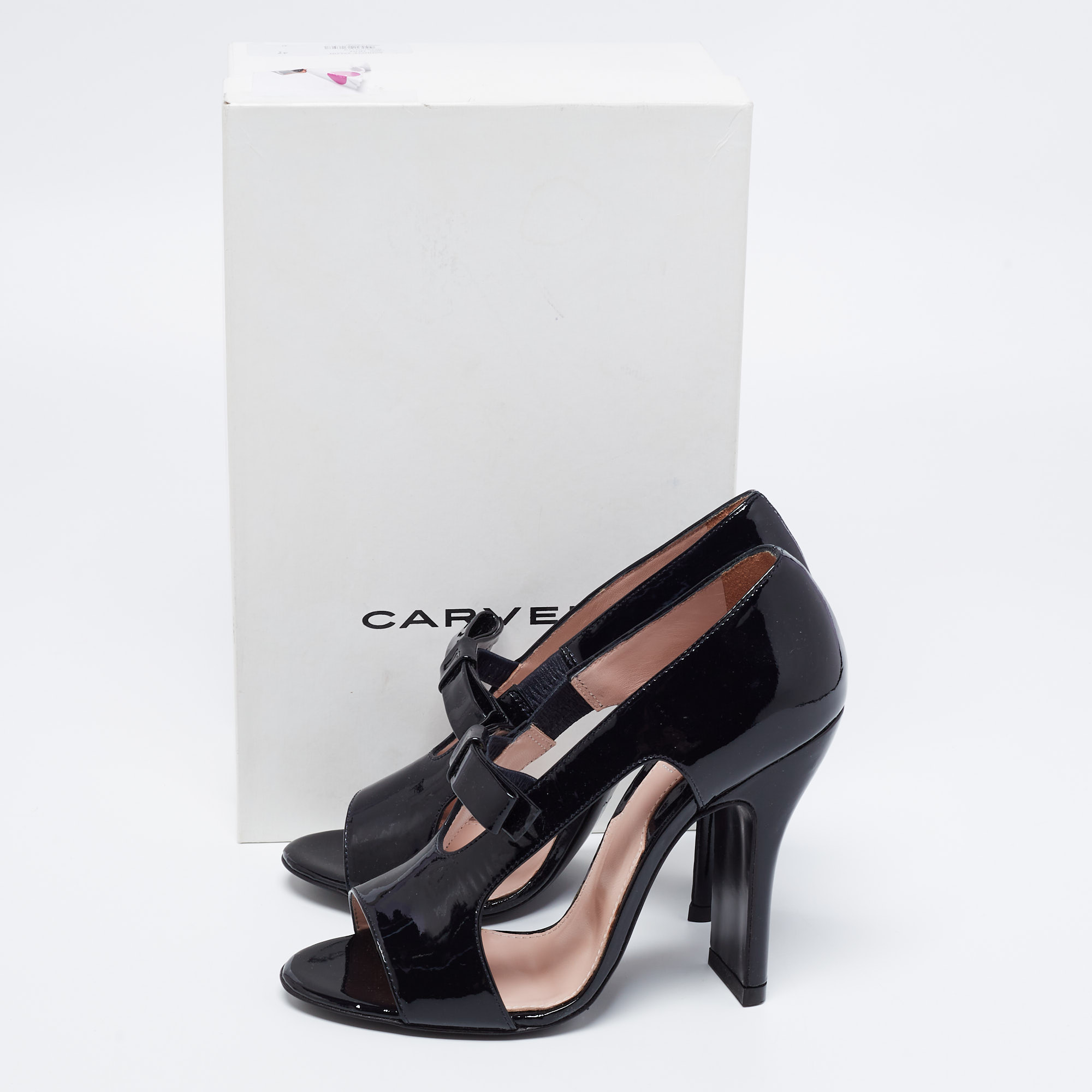 Carven Black Patent Leather Bow Cut-Out Sandals Size 37