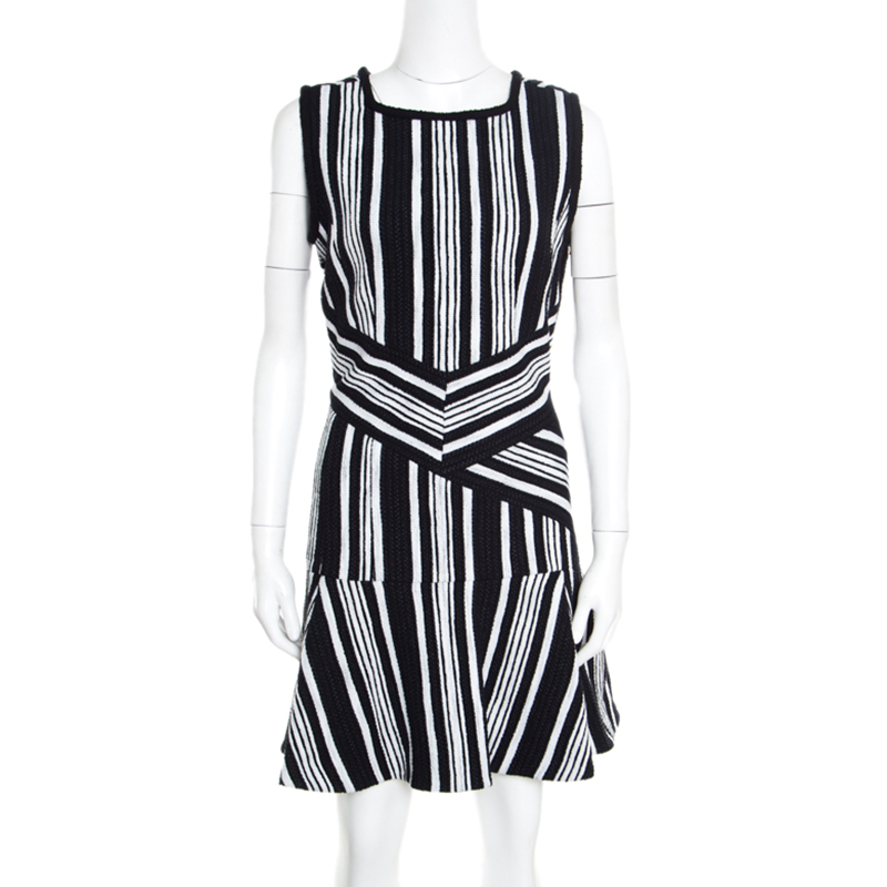 Carven Monochrome Textured Cutout Back Detail Sleeveless Dress L