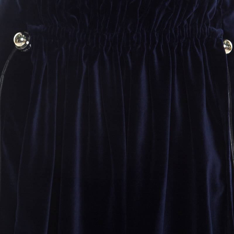 Carven Astral Blue Velvet Coulisse Pleated Skirt L