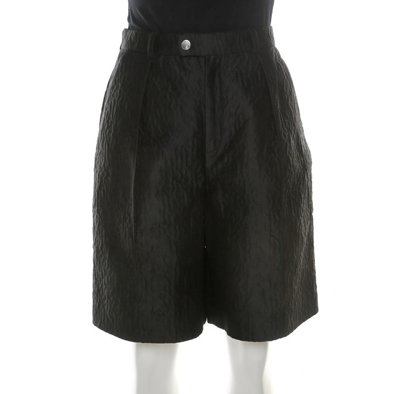 Image of Carven Black Textured High Waist Cloque Shorts M