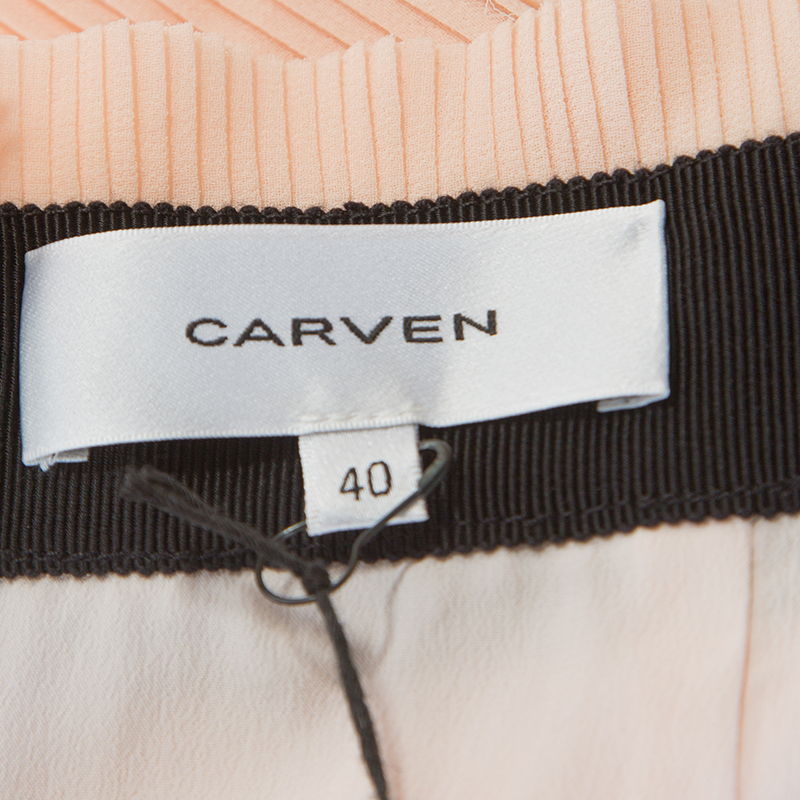 Carven Cream Chiffon Patchwork Detail Pleated Skirt M