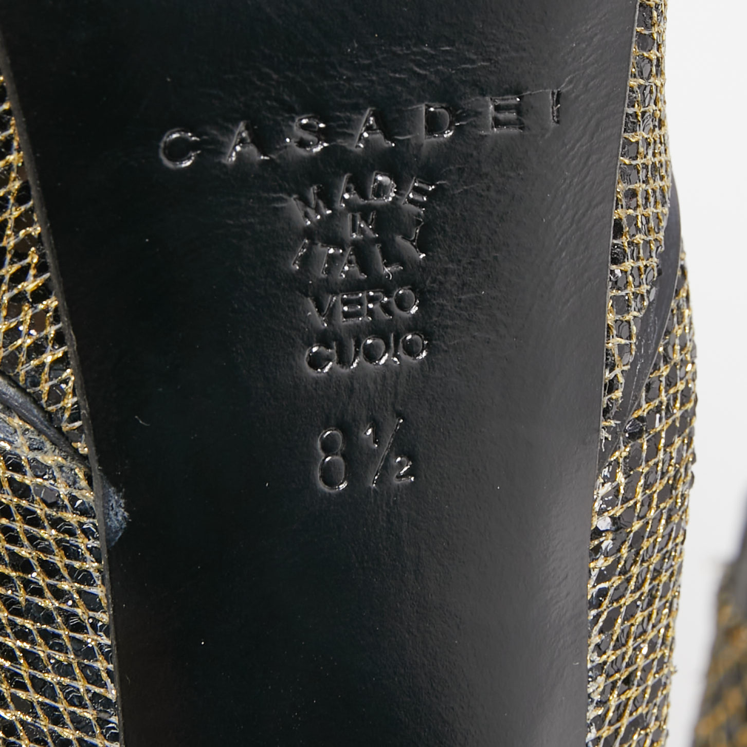 Casadei Gold/Black Lurex Fabric Peep Toe Platform Pumps Size 38.5