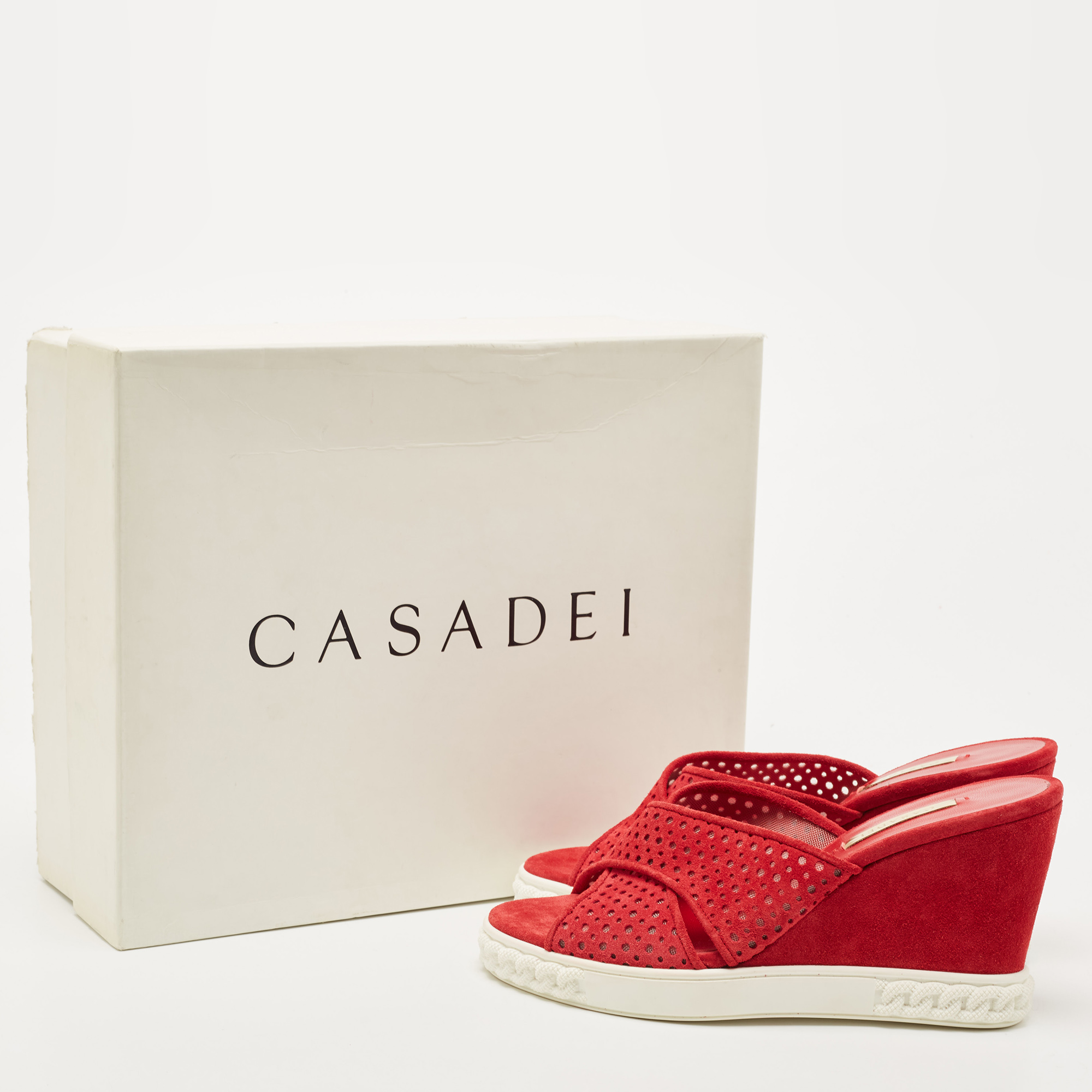 Casadei  Red Suede Wedge Sandals Size 38
