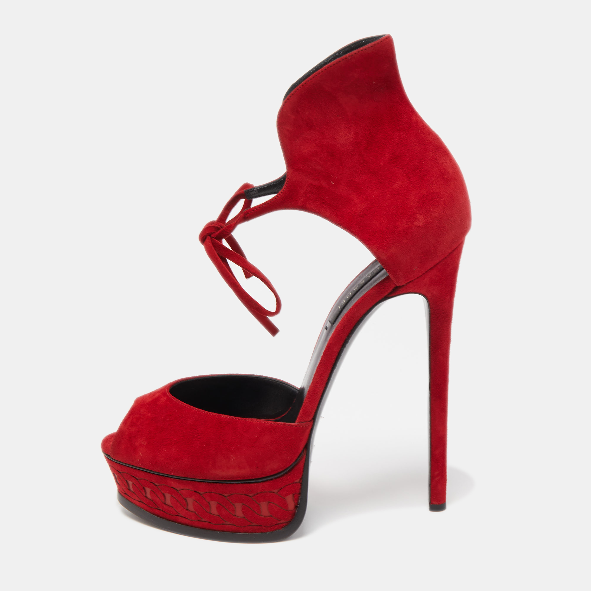 Casadei Red Suede Platform Ankle Strap Sandals Size 40