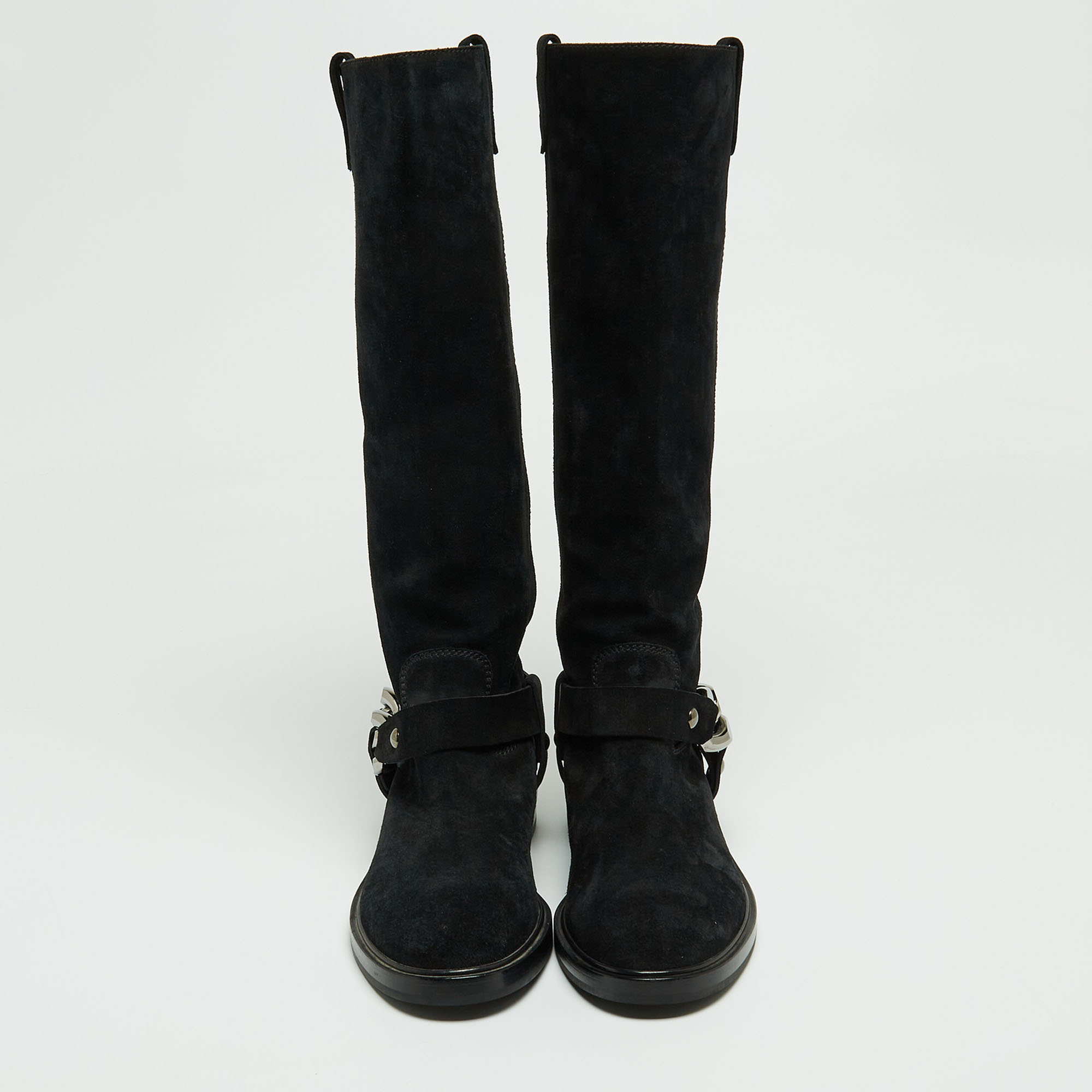 Casadei Black Suede Knee Length Boots Size 38.5