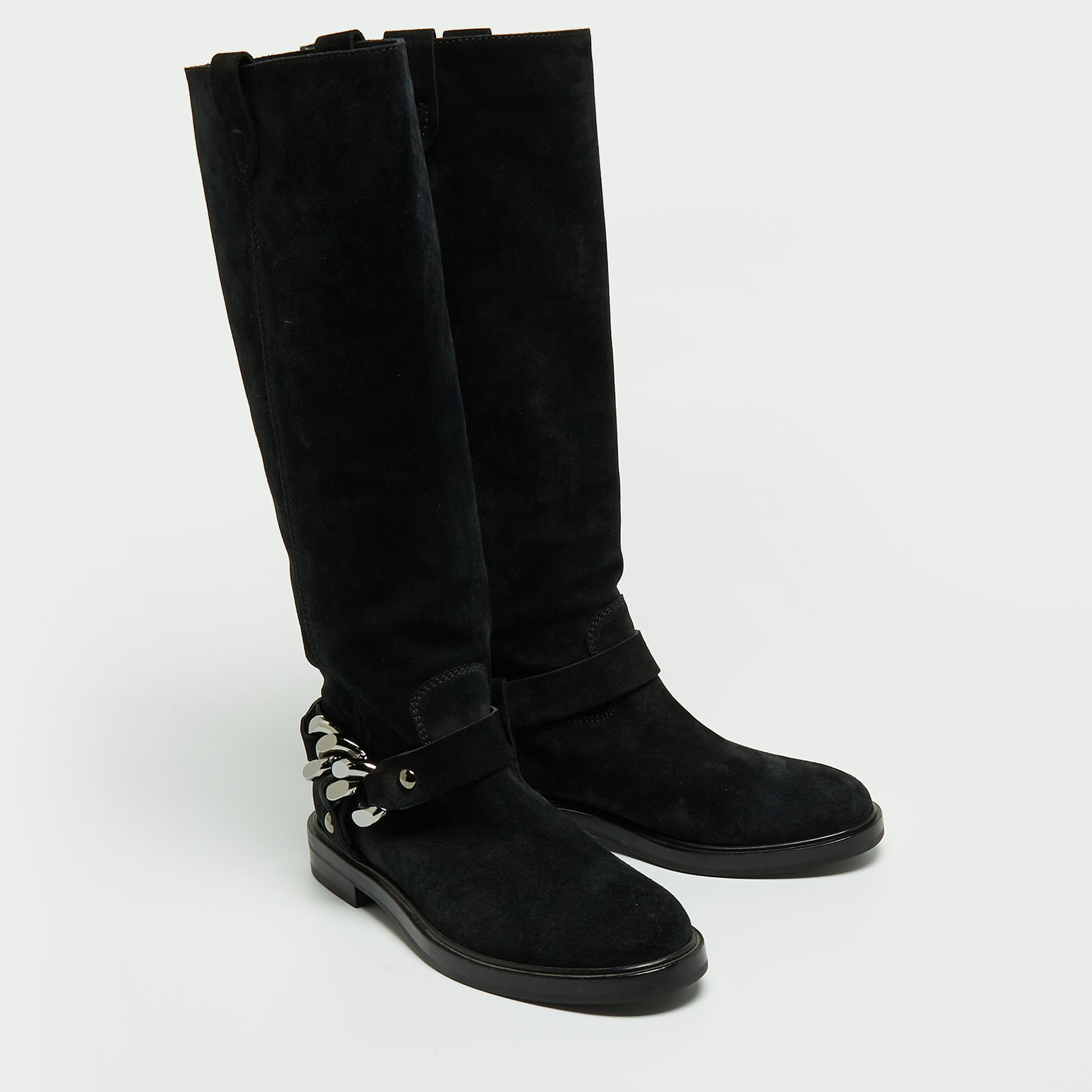 Casadei Black Suede Knee Length Boots Size 38.5