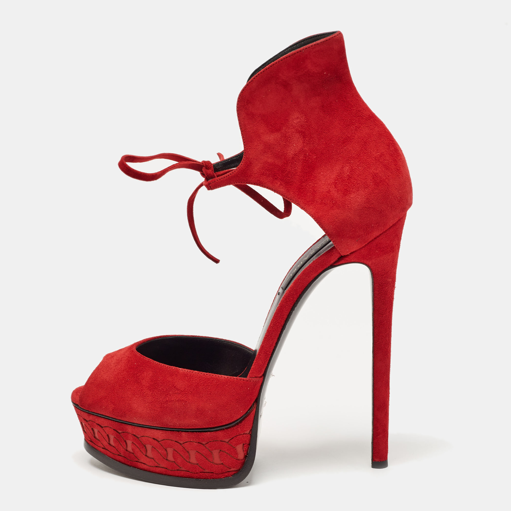 Casadei red suede ankle strap platform sandals size 40
